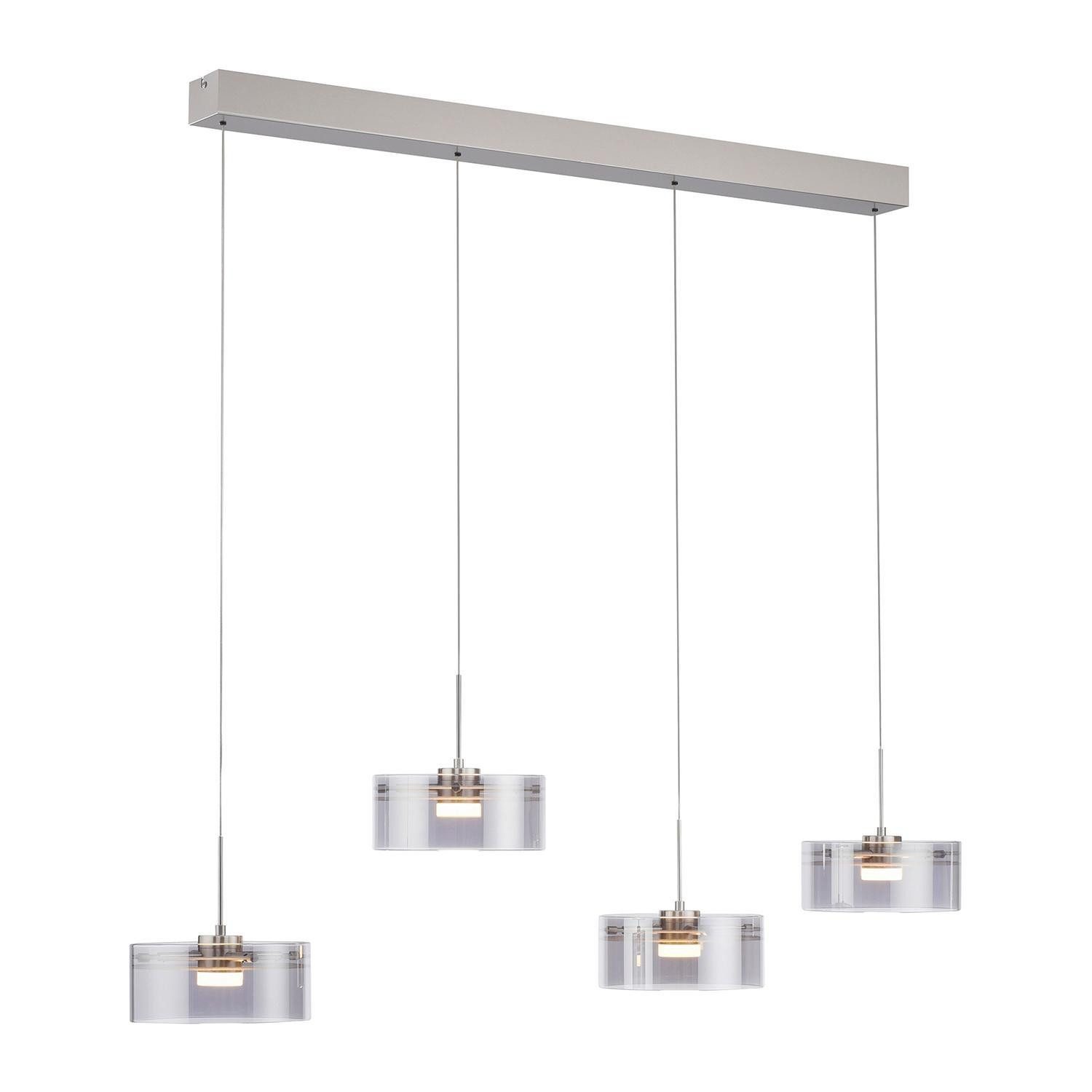 Paul Neuhaus LED Pendelleuchte KARENA, 4-flammig, Stahlfarben, Rauchglas, Metall, Höhenverstellbar, LED fest integriert, Extra-Warmweiß, Rauchglas, B 110 x H 180 x T 20 cm
