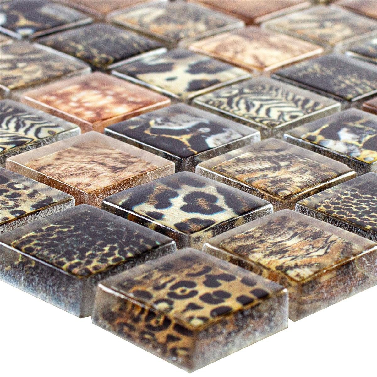 Mosafil Mosaikfliesen Glasmosaik Fliesen Safari 23, Glas 29.800x29.800, beige-braun, Verlegefertig auf ein Netz geklebt - Wasserfest