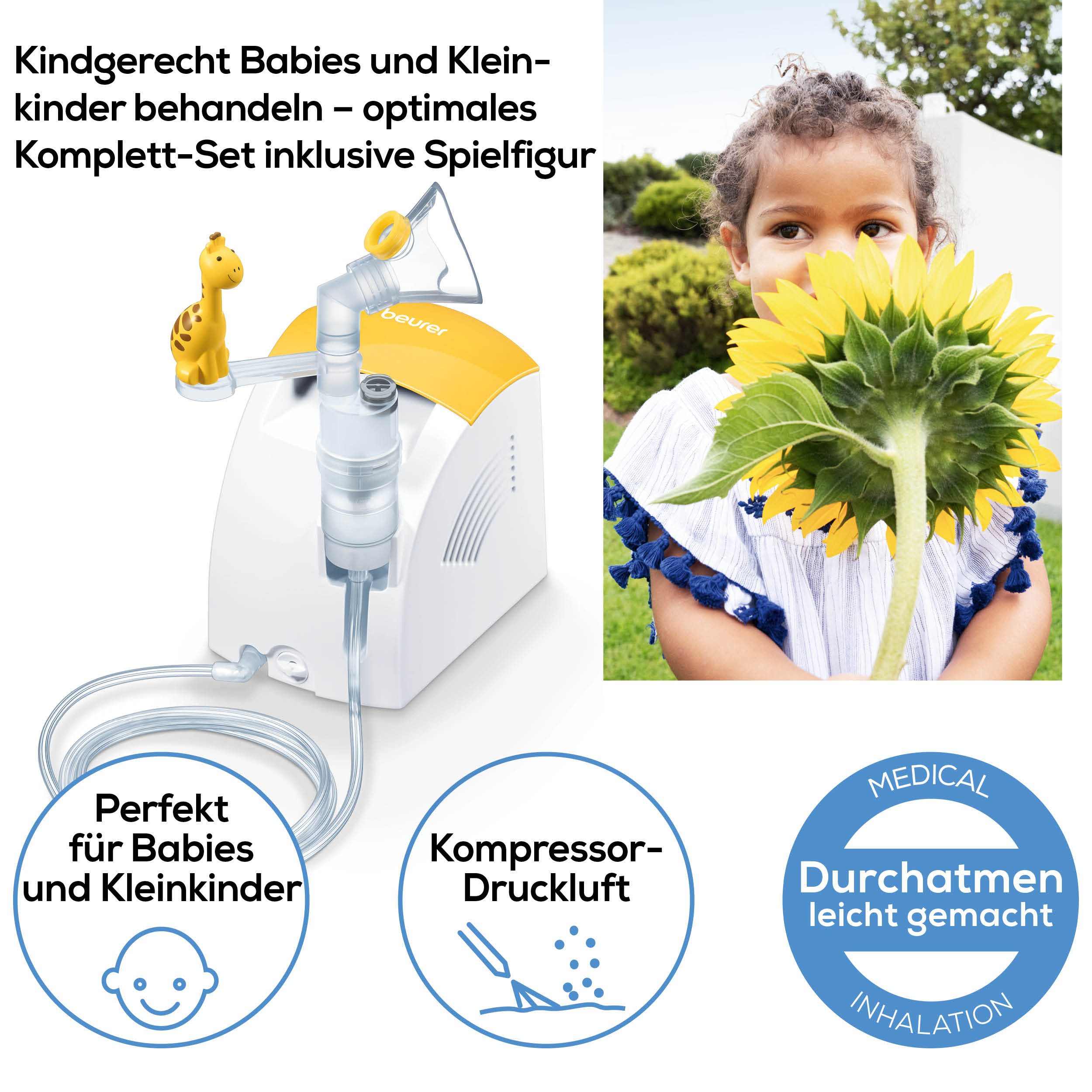 BEURER Inhalationsgerät IH 26 Kinder Inhalator, Behandlung der oberen und unteren Atemwege, Set 12-tlg., Kinderfreundliches Design, zur Anwendung bei Erkältung, Asthma, etc.