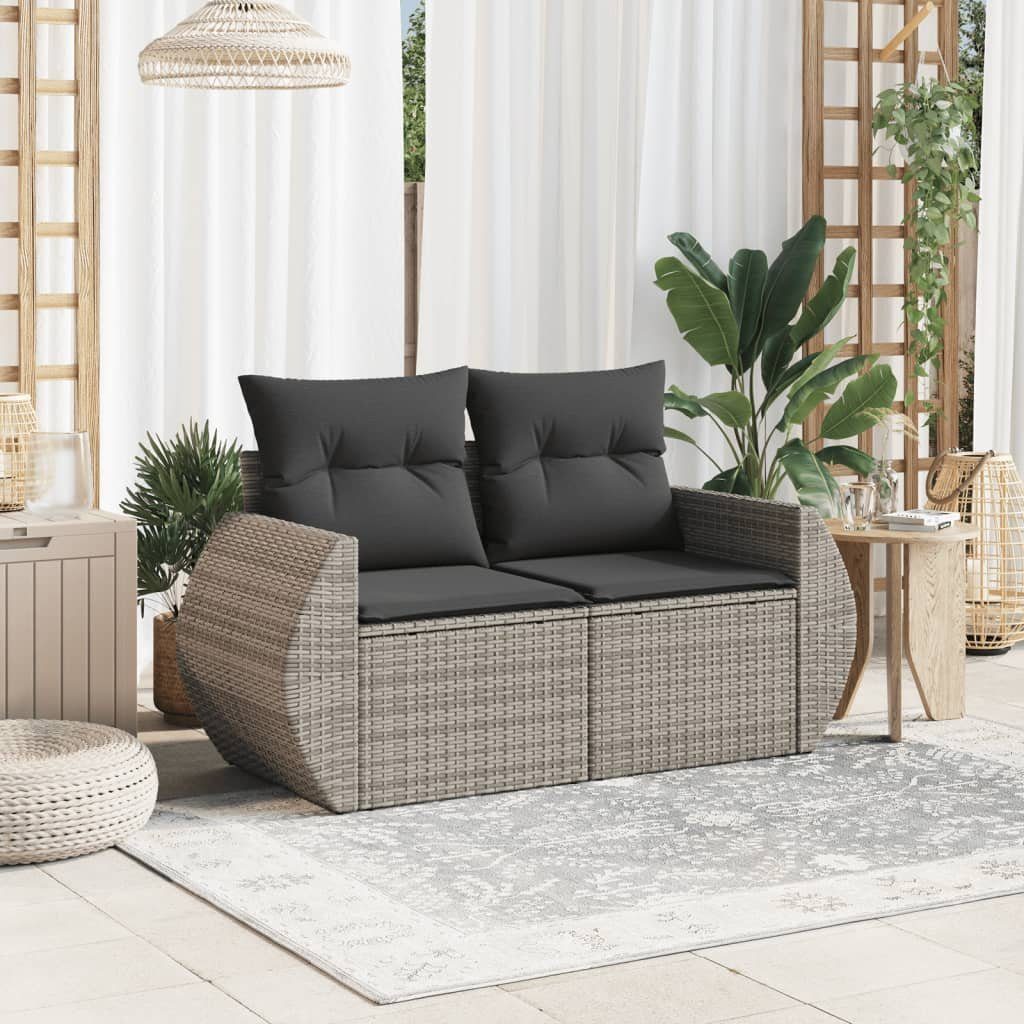 vidaXL Gartenbank NA Gartenbank Loungesofa Grau 2-Sitzer mit Kissen aus Kunststoff für A