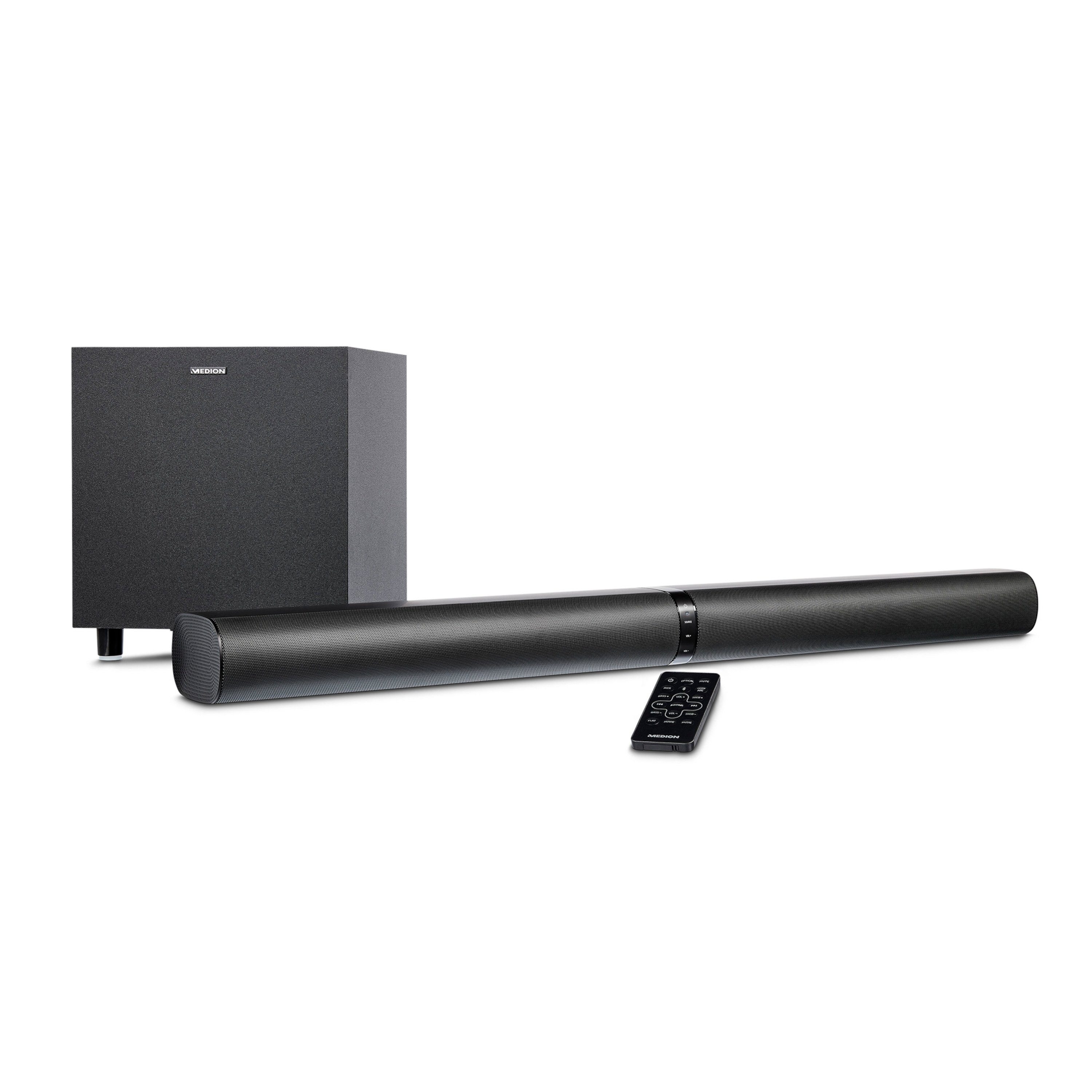 Medion® LIFE® P61450 Soundbar, Bluetooth®, 2 x 30 W und 60 W (RMS) Subwoofer Soundbar (Bluetooth 5.3, 30 W, 3 Soundeinstellungen, Kabellose Musikübertragung)