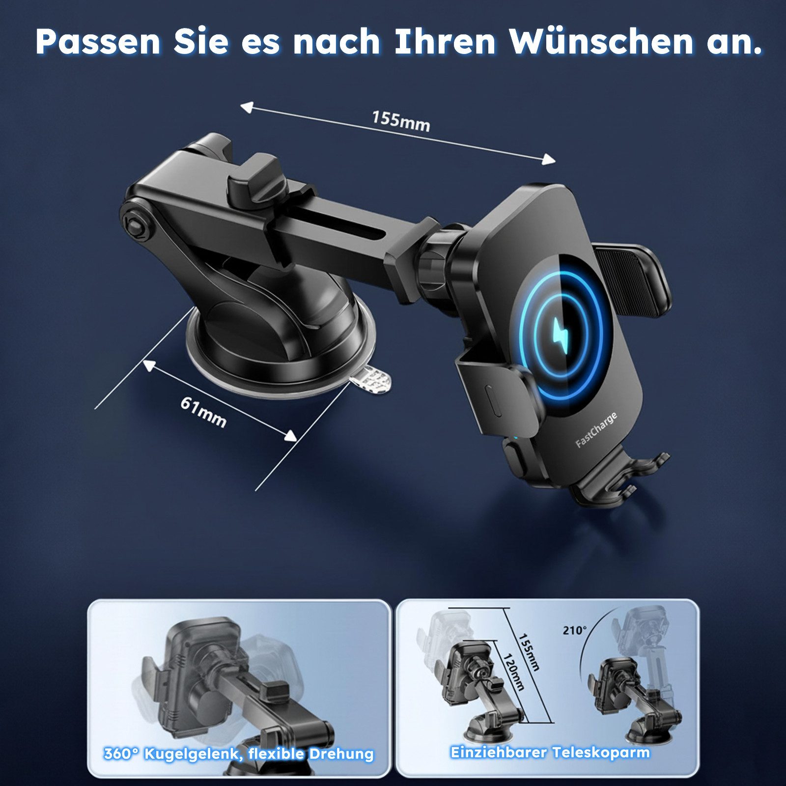 MOPUEA Smartphone-Halterung Kabelloses Auto-Ladegerät Schnelllade-Handyhalter Universal, (bis 7 Zoll, 1-tlg., 3-in-1 Auto-Clamping Handyhalterung, Handyhalter 15W Auto-Handyhalterung mit Ladefunktion)