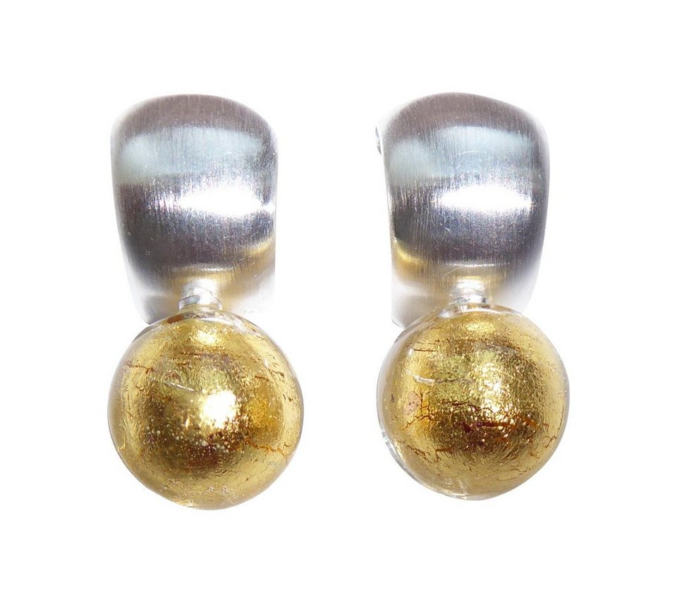 Mugello Paar Ohrclips Murano Clips Creole gold Sterlingsilber klassisch  elegant, handgearbeitetes Muranoglas aus Italien