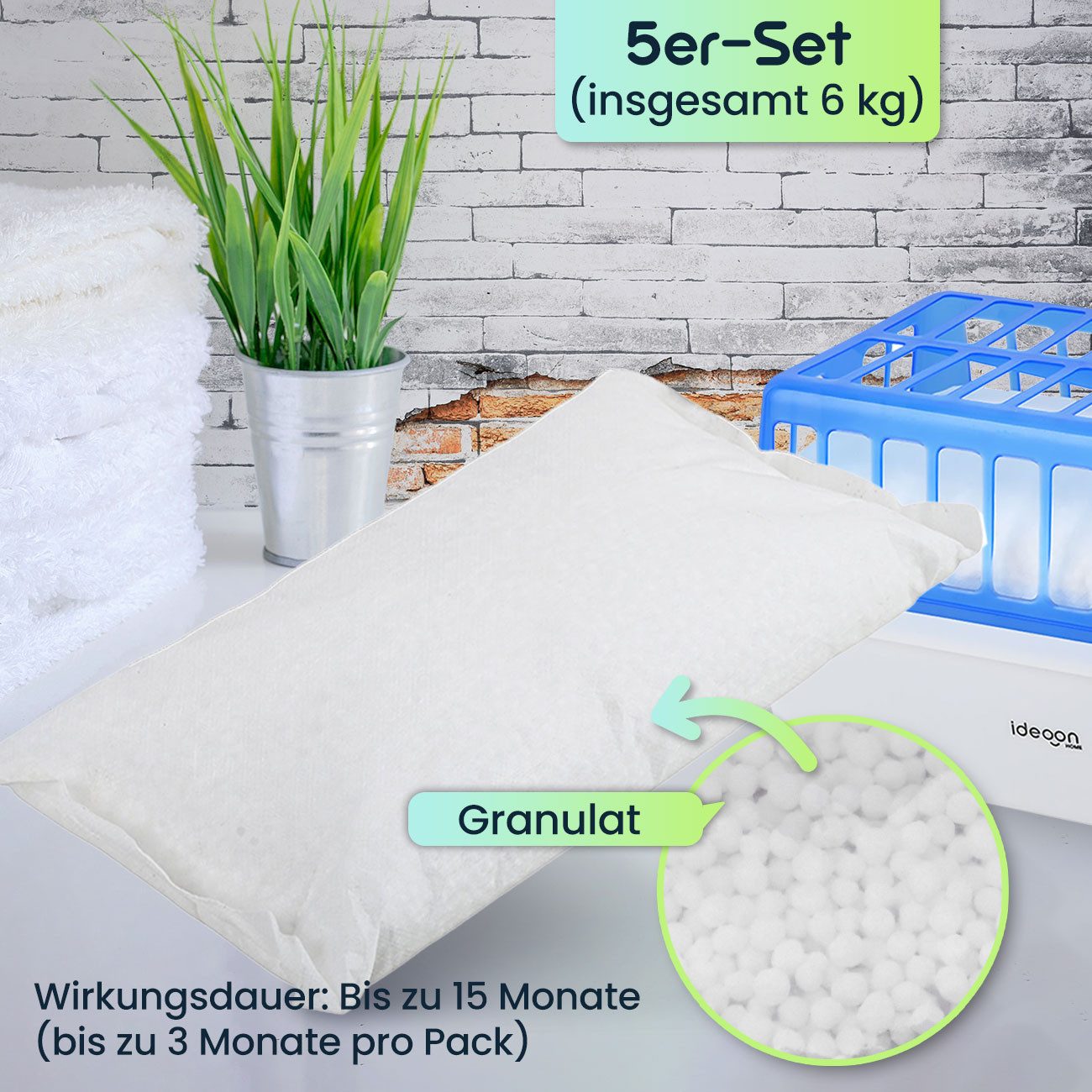 shop'n smile ideoon Luftentfeuchter-Nachfüllpack Nachfüll-Packs Granulat für Raumentfeuchter CH11119 Nachfüller in Sets, 5er-Set & 10er-Set & 20er-Set, Ideal fü – Bild 5 von 5