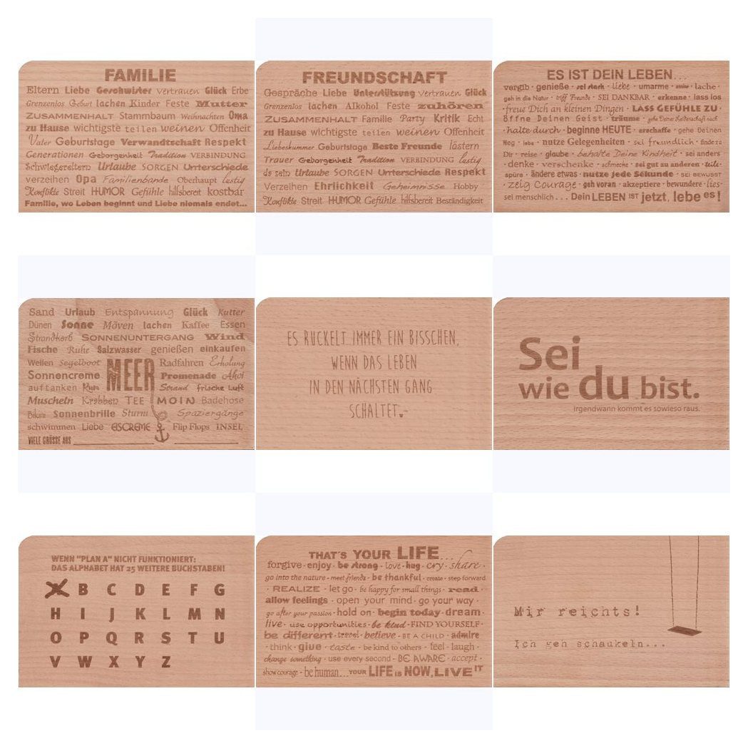 postkarten-universum.de Postkarte Holzpostkarten-Set "Familie . Freundschaft . Leben"
