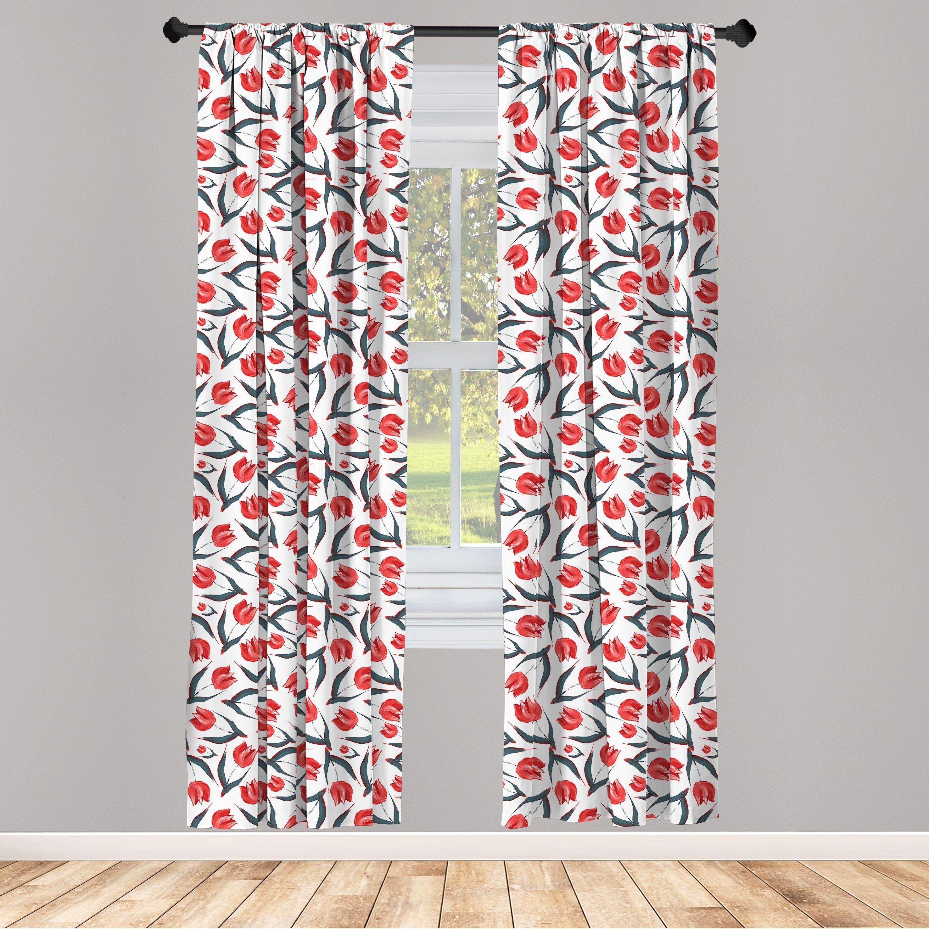Gardine Vorhang für Wohnzimmer Schlafzimmer Dekor, Abakuhaus, Microfaser, rot Vintage Inspired Tulpen