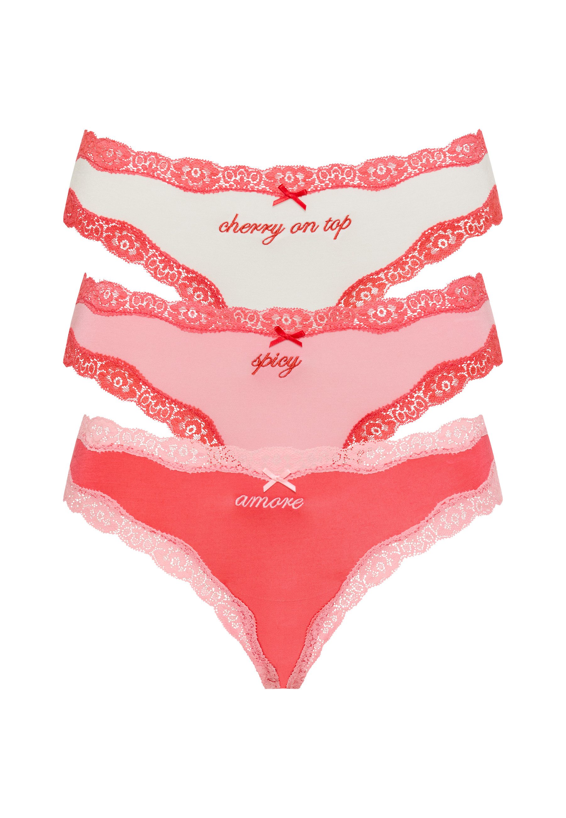 LSCN by LASCANA String (3er Pack) mit hochwertiger Spitze abgesetzt
