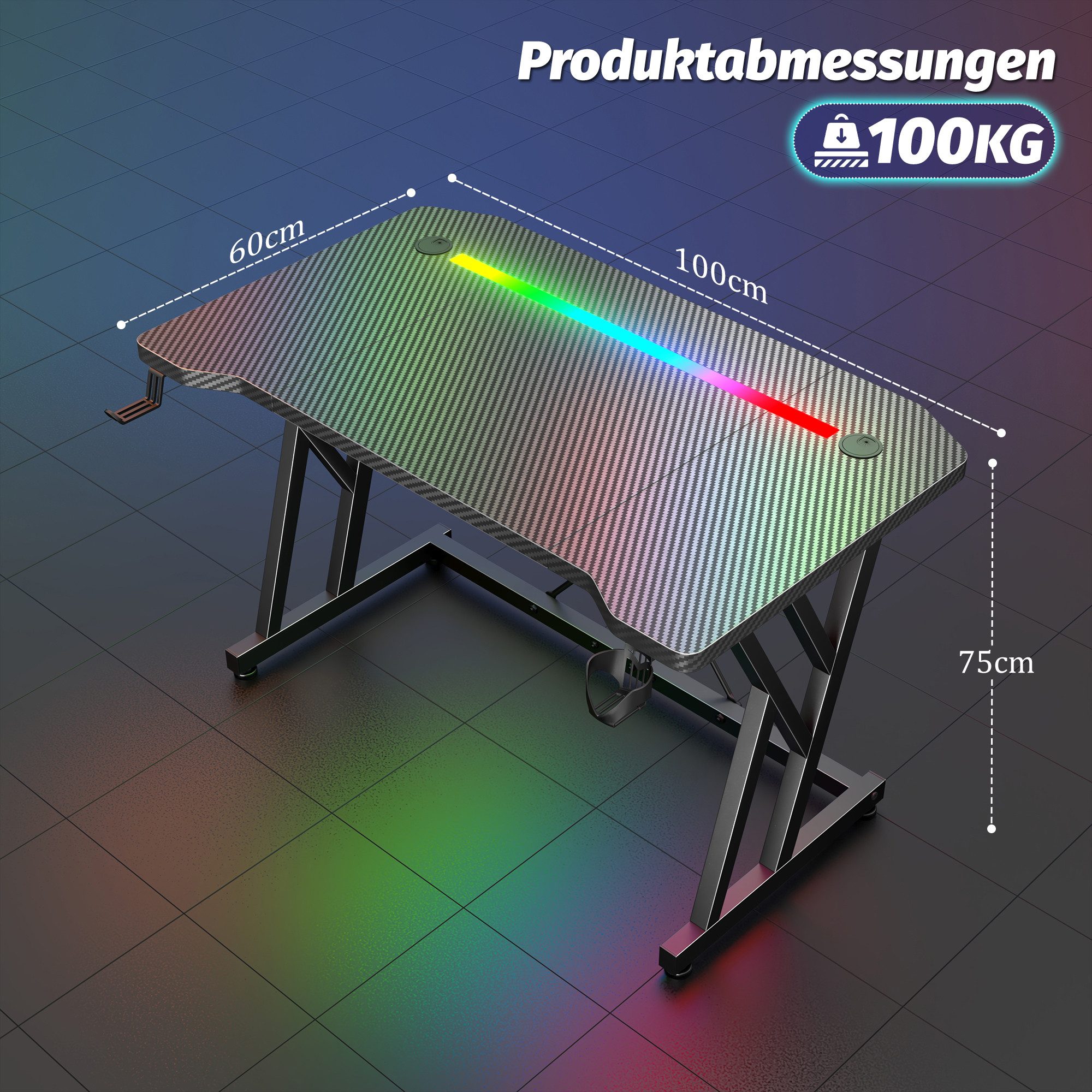 Klyvvo Schreibtisch Gaming Schreibtisch, Computertisch mit RGB LED Beleuchtung (1-St), Computer Tisch Gamingtisch
