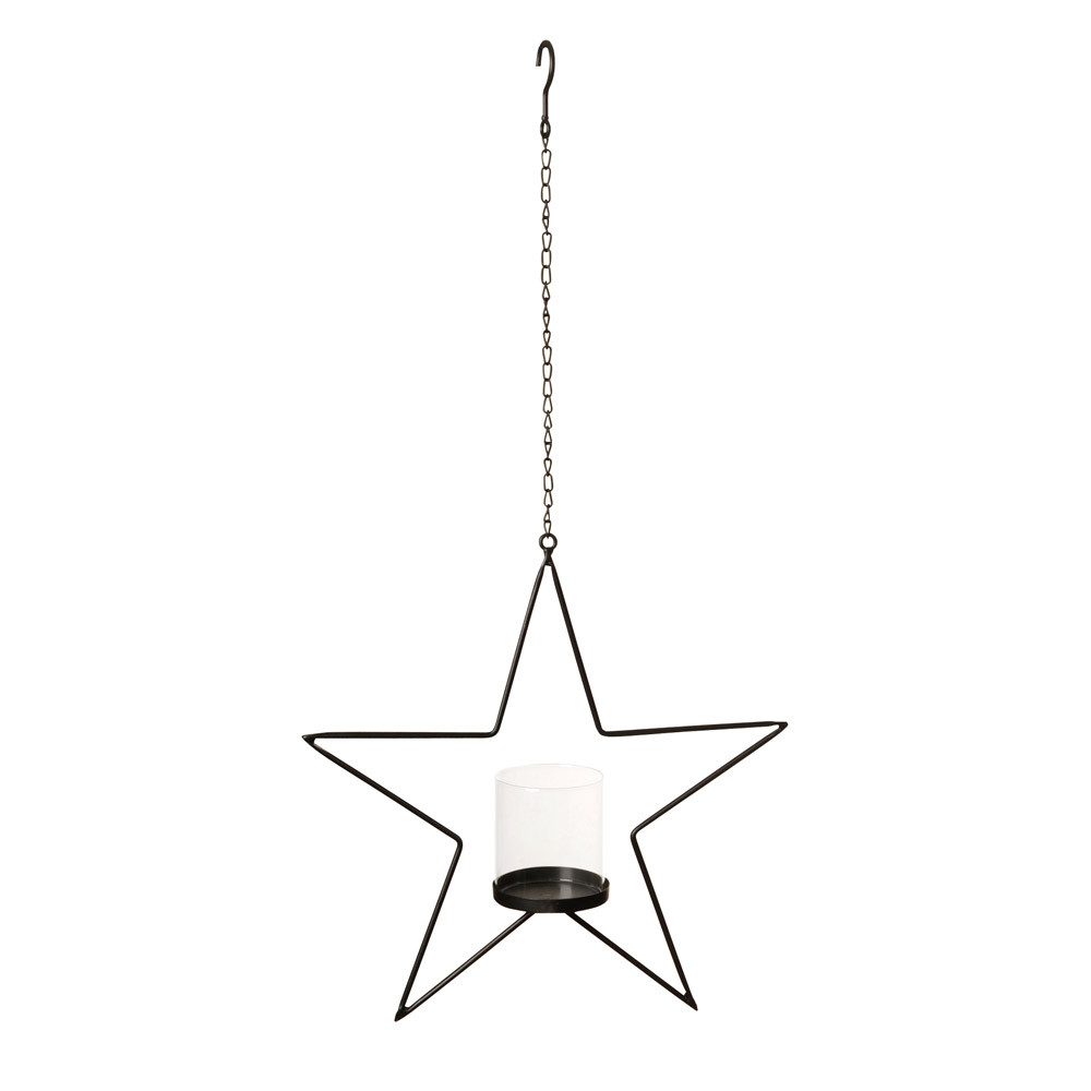 Posiwio Windlicht Hängewindlicht STERN schwarz aus Metall H40cm hängender Metallstern mi