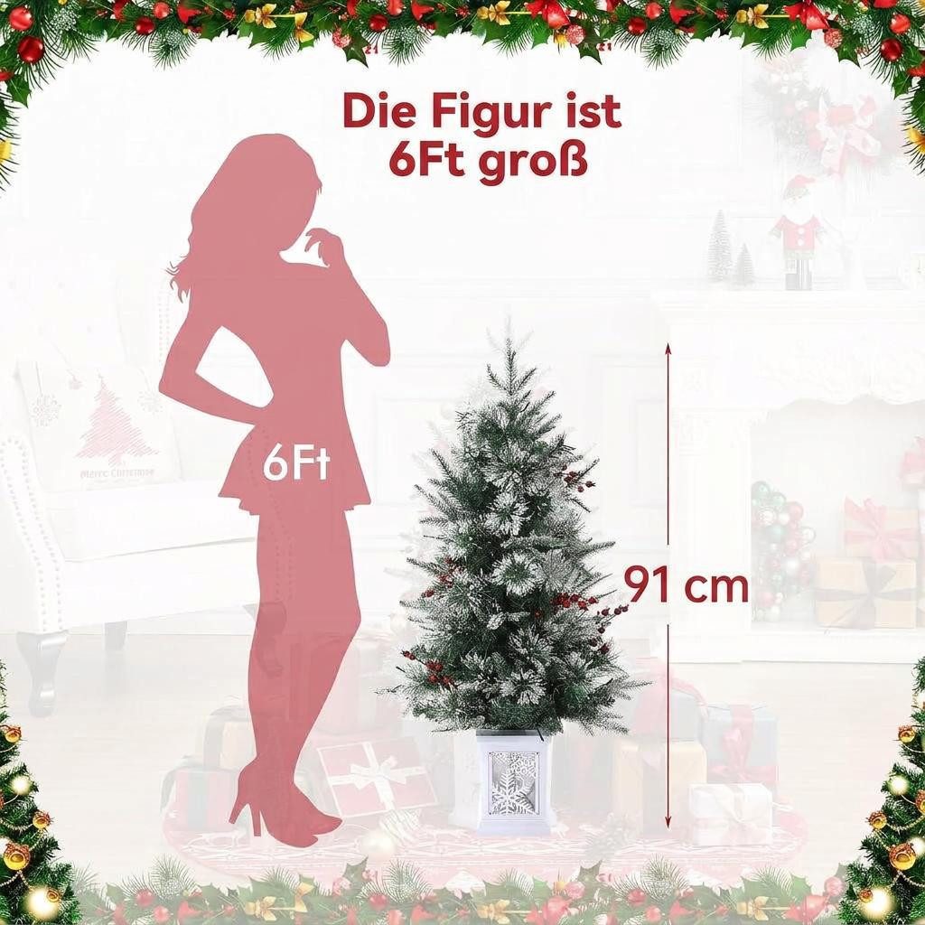 GarveeMore Künstlicher Weihnachtsbaum 90 cm Künstlicher Tannenbaum mit LED-Beleuchtung & roten Beeren – Bild 3 von 5