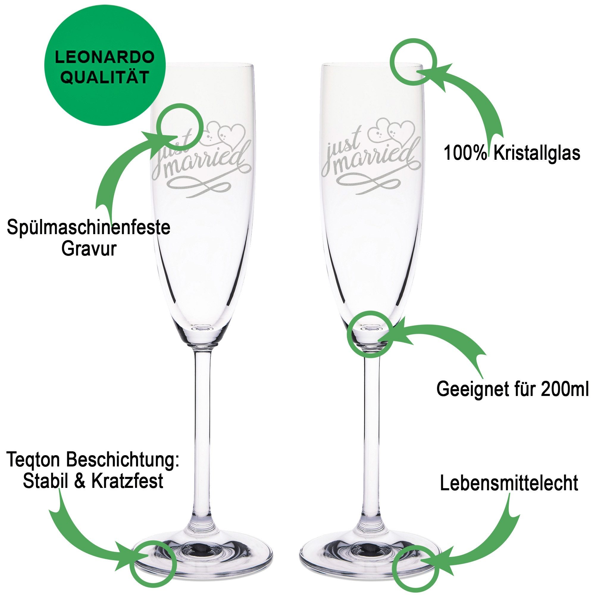 GRAVURZEILE Sektglas Leonardo Sektgläser mit Gravur "Just Married", Glas
