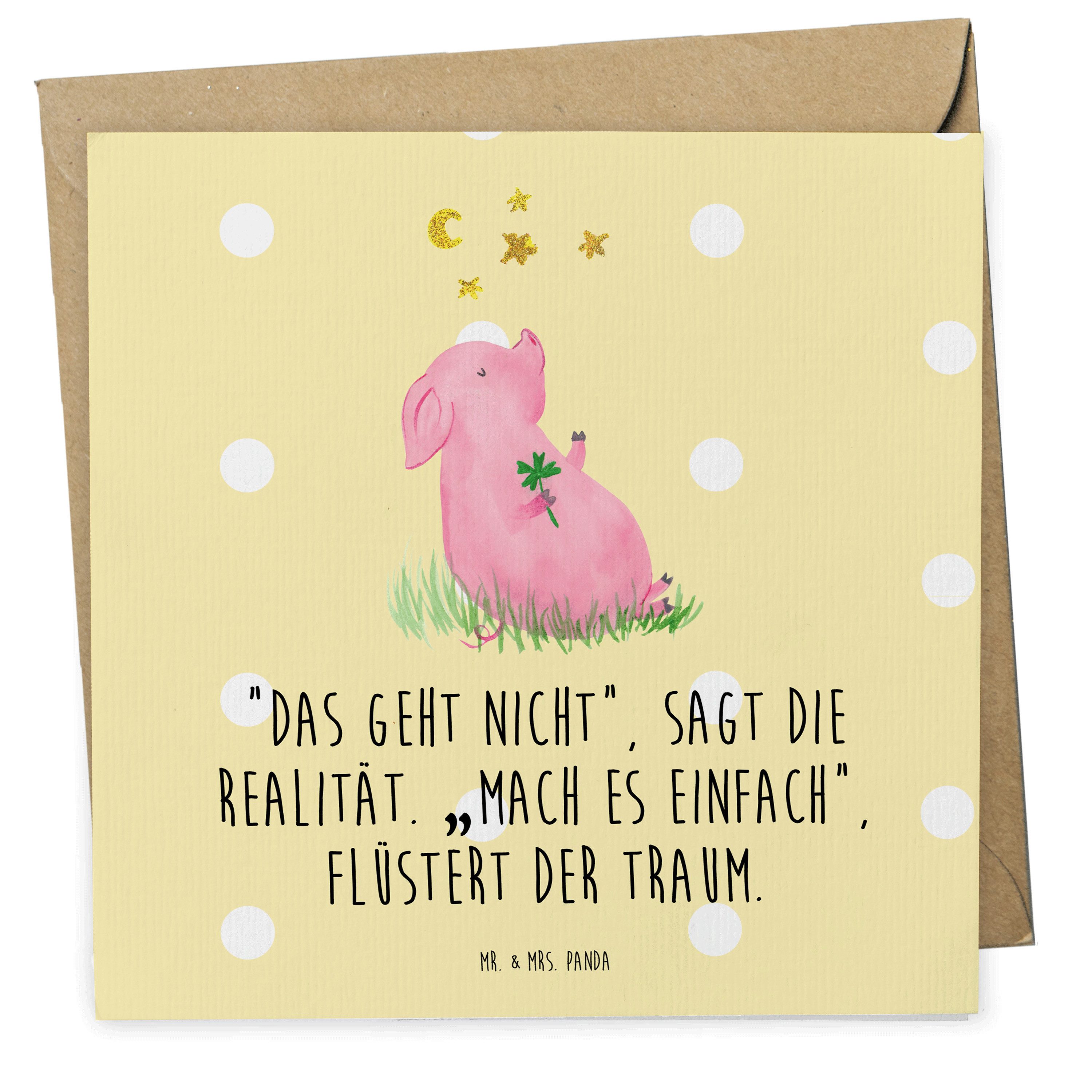 Mr. & Mrs. Panda Grußkarte Schwein Glück Gelb Pastell Geschenk