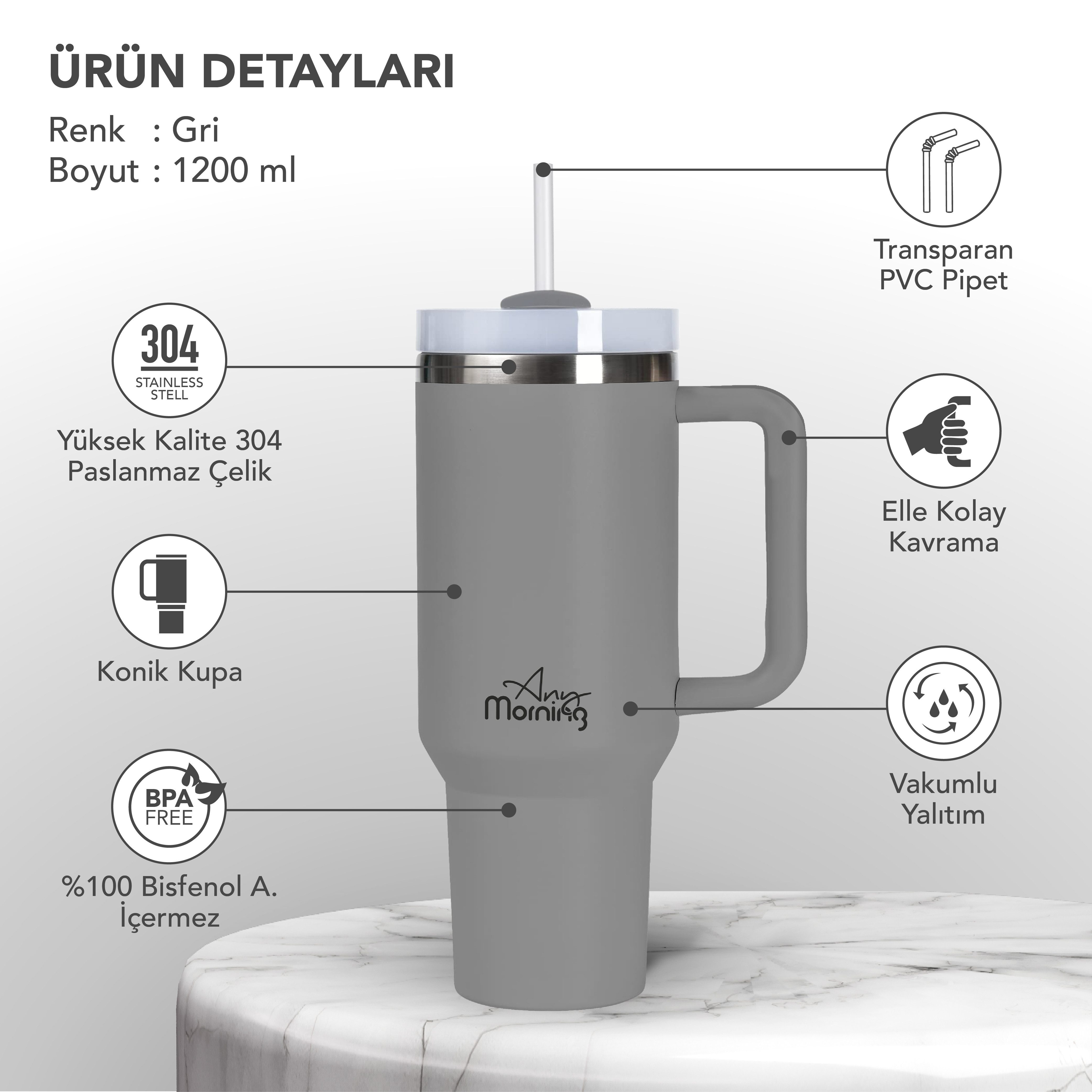 ANY MORNING Thermobecher Any Morning XL Edelstahl Thermosbecher – 1200 ml, Grau, ideal für unte