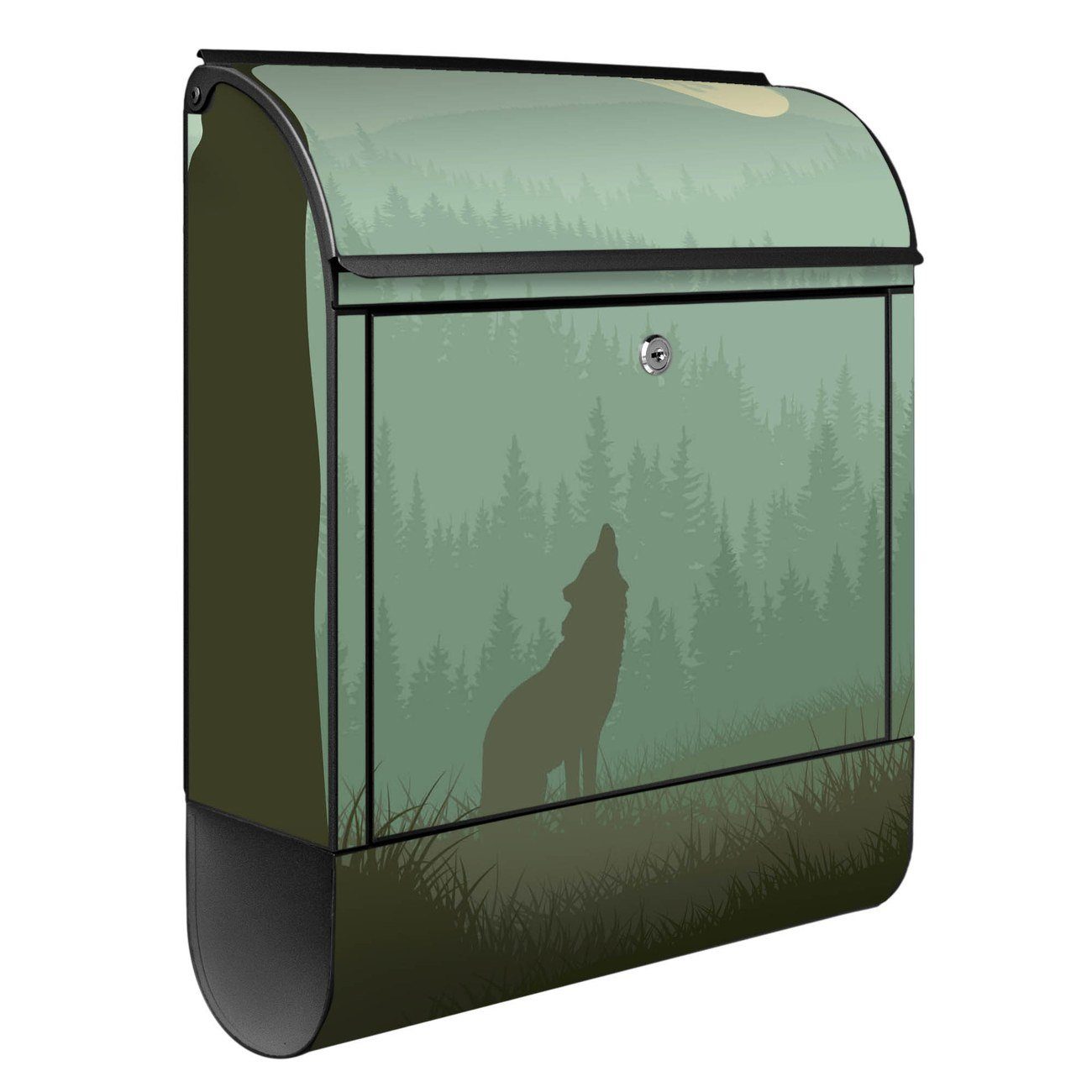 Wandbriefkasten x x 47 mit 14cm 39 Stahl banjado Wolf schwarz (Wandbriefkasten Heulender witterungsbeständig, pulverbeschichtet, Zeitungsfach),