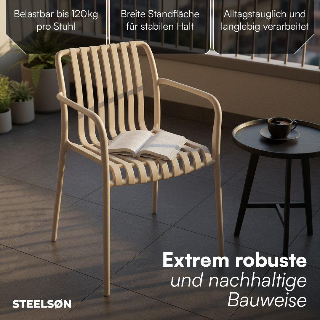 STEELSØN Gartenstuhl Pincoya wetterfest und UV-beständig (taupe, 2er Set), stapelbarer Balkonstuhl Kunststoff, verfügbar als 2er/4er/6er Set