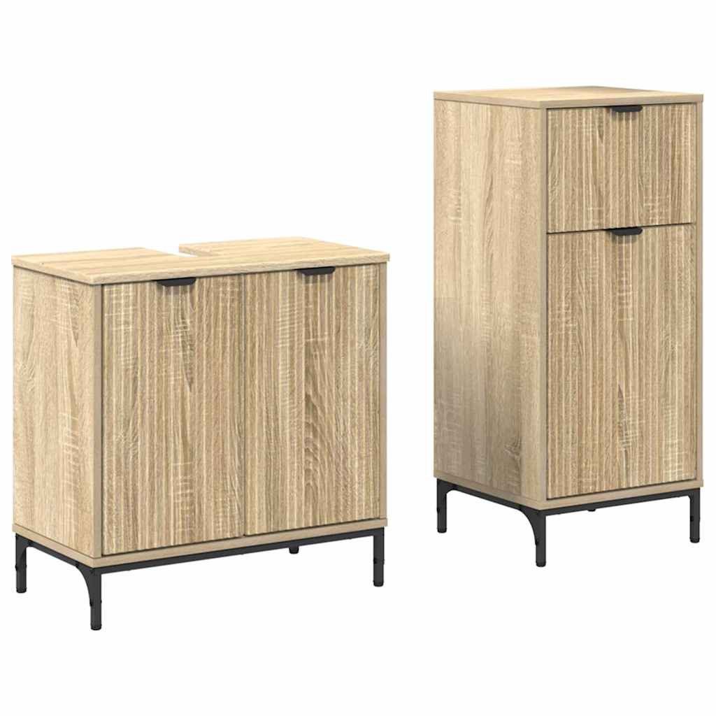 vidaXL Badezimmer-Set Badezimmermöbel Set Plaid 2 pcs Sonoma-Eiche 39,5 x 36 x 88 cm, (2-St)