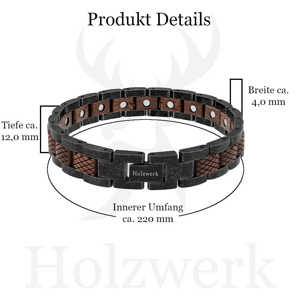 Holzwerk Edelstahlarmband Magnet Holz Armband, Armkette Gliederarmband, inklusive Armbandkürzer, Holz Unikate, ideal auch als Geschenk – Bild 5 von 5
