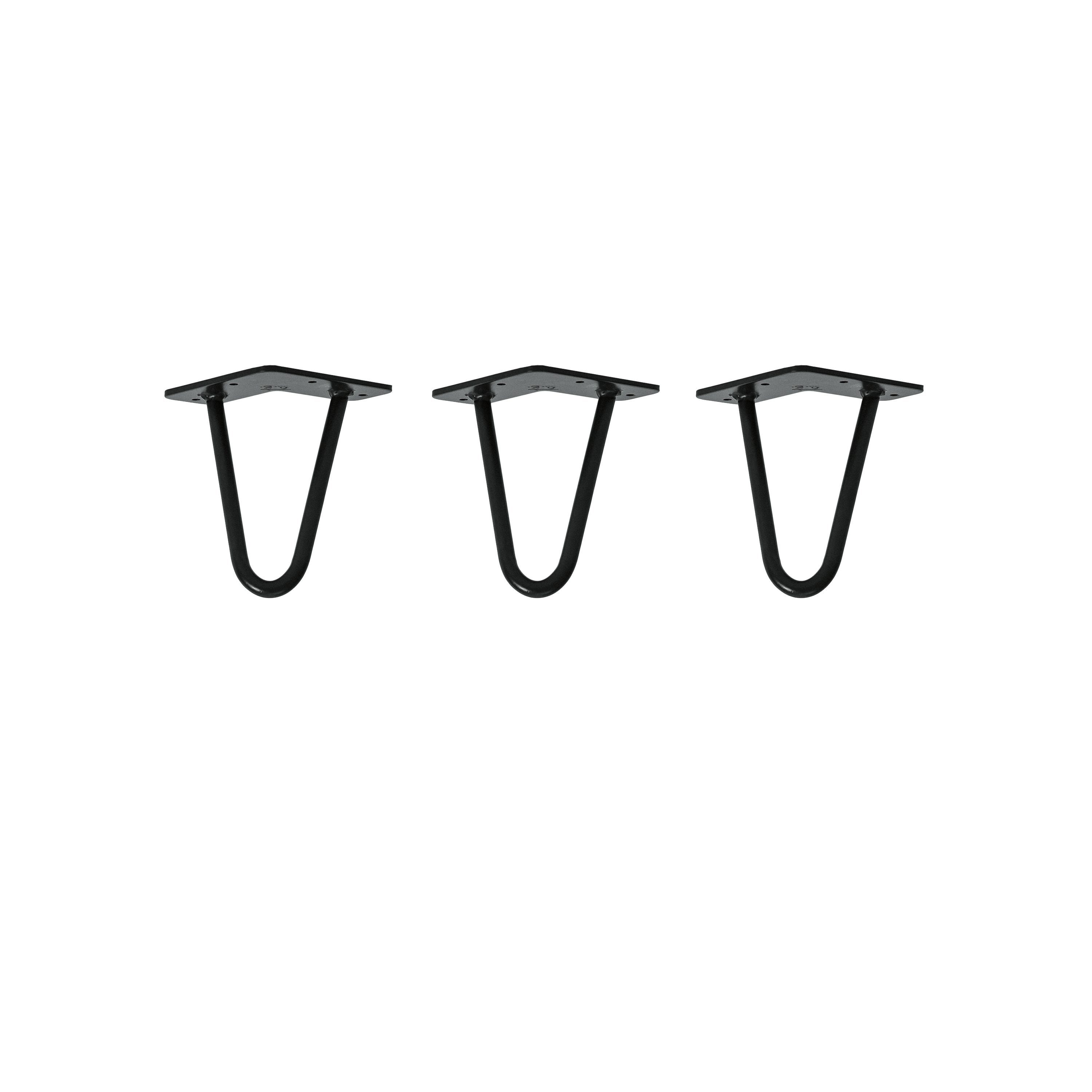 Natural Goods Berlin Tischbein 3er Set HAIRPIN Legs, Haarnadelbeine, Möbelfüße, 15cm - 2 Streben - Möbelfüße, Schwarz
