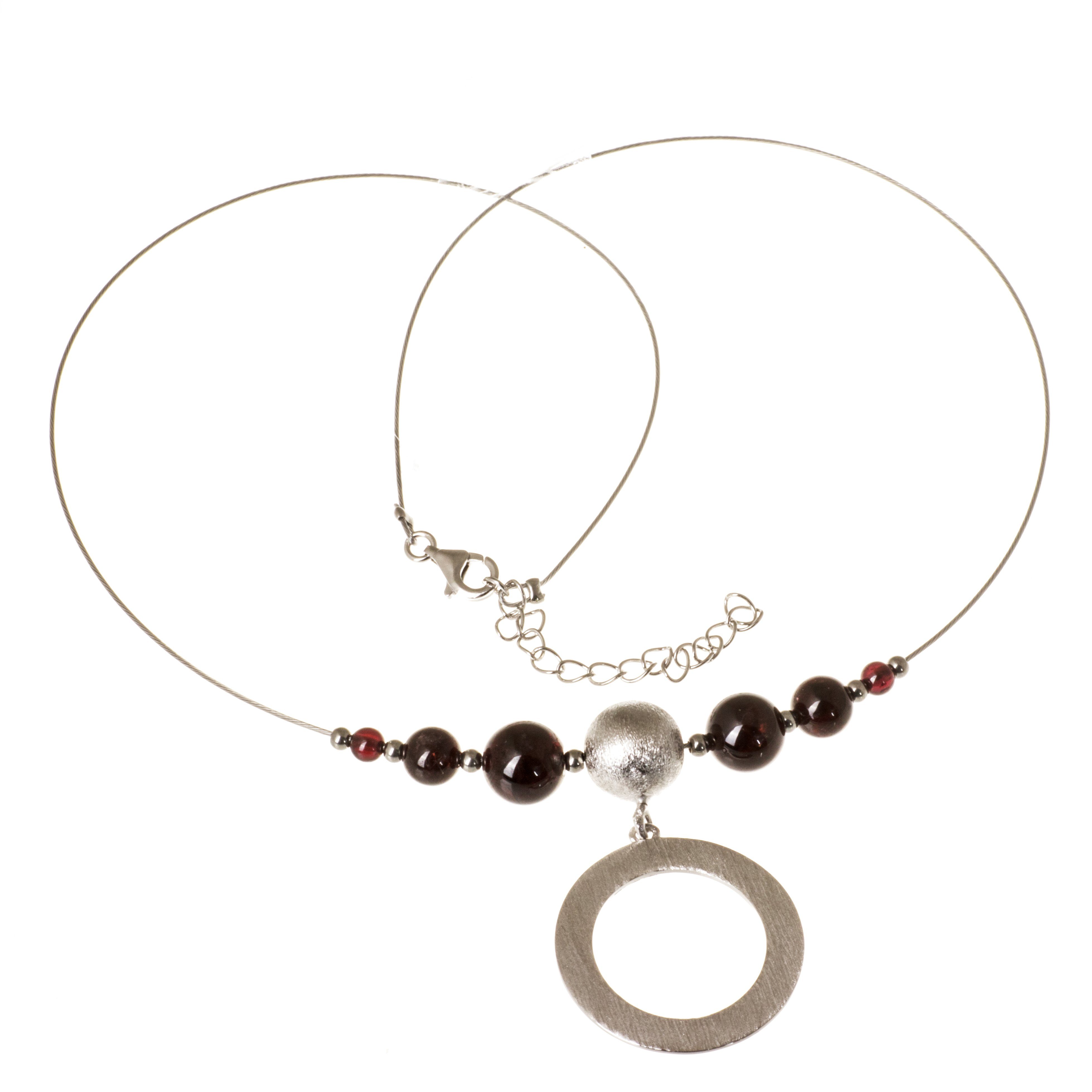 Collier Kette mit Granat und Anhänger Kreis