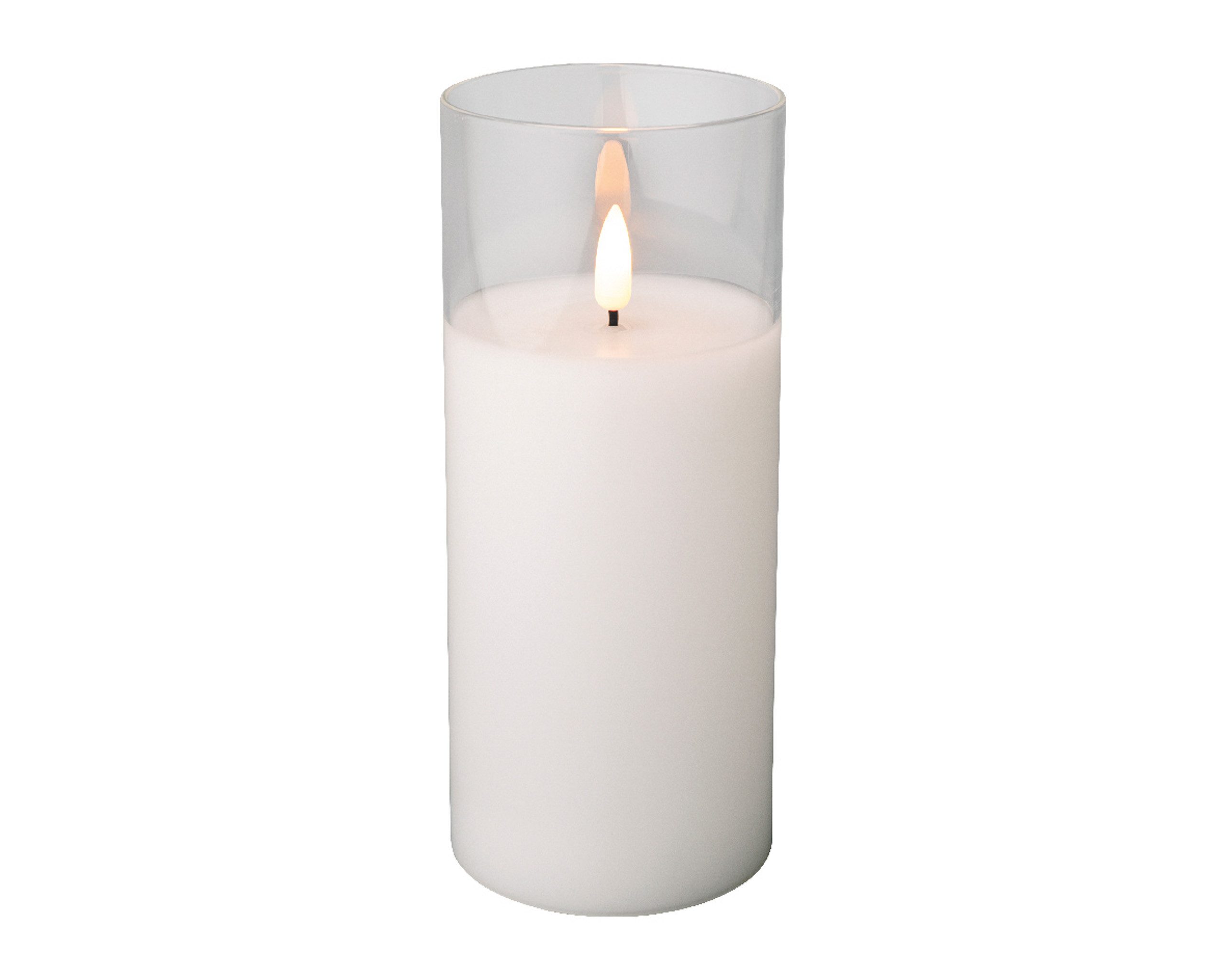 Lumineo LED-Kerze, Timer, warmweiß, LED Kerze im Glas 7,5x17,5cm mit Timer Wachs Weiß / Warmweiß