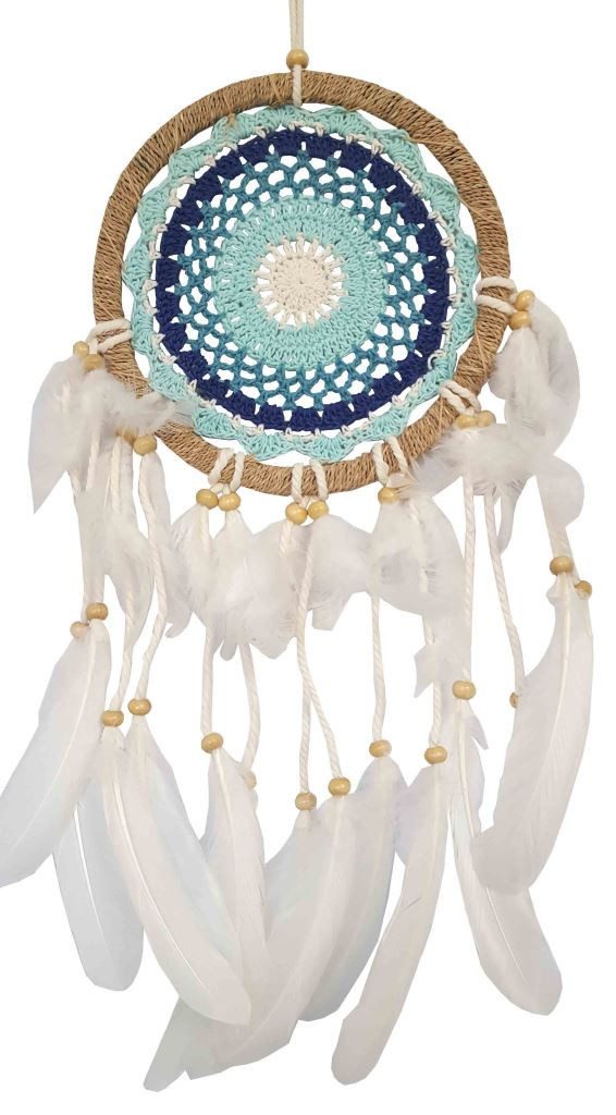 Saraswati Traumfänger Traumfänger "Türkis" Sisal 22cm mit gewebtem Netz, 22x60cm