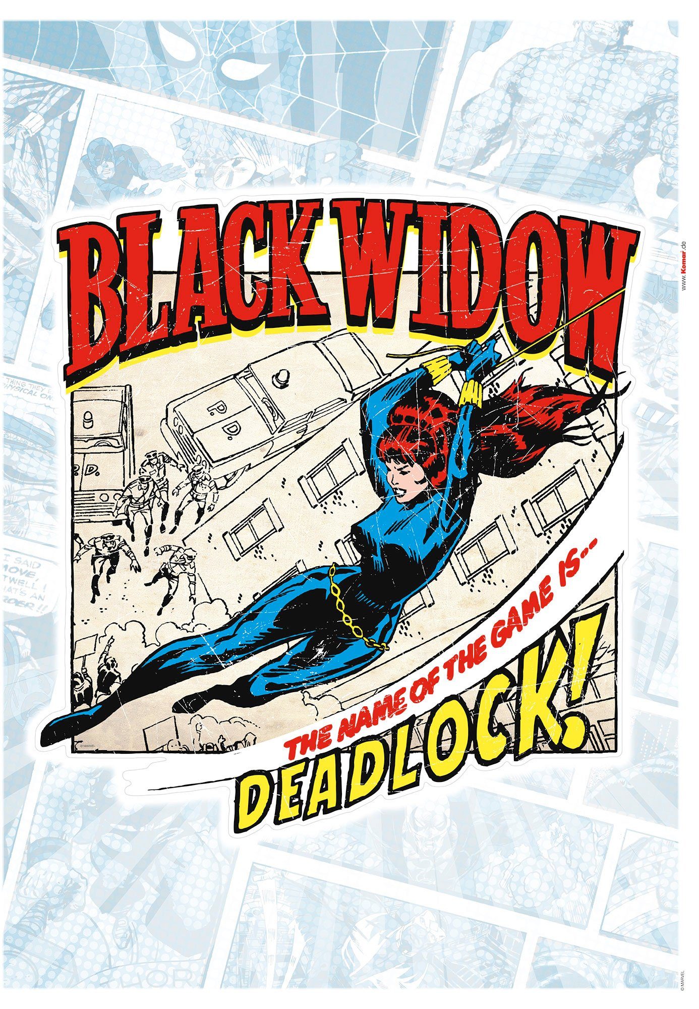 Komar Wandtattoo Black Widow Comic Classic (1 St), 50x70 cm (Breite x Höhe), selbstklebendes Wandtattoo | Kinderzimmer-Wandtattoos