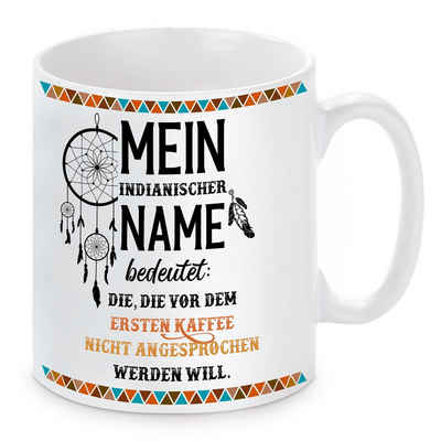 Herzbotschaft Tasse Kaffeebecher mit Motiv Mein indianischer Name, Keramik, Kaffeetasse spülmaschinenfest und mikrowellengeeignet