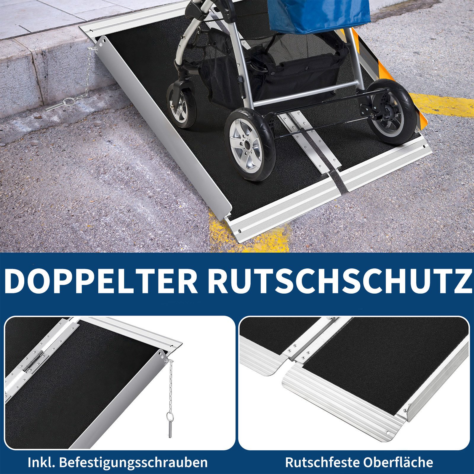 GarveeMore Auffahrrampe Faltbare Rollstuhlrampe aus Aluminium, 2-fach klappbar, inkl. Handschuhen, für Türschwellen, Stufen, Auto und SUV – Bild 2 von 5