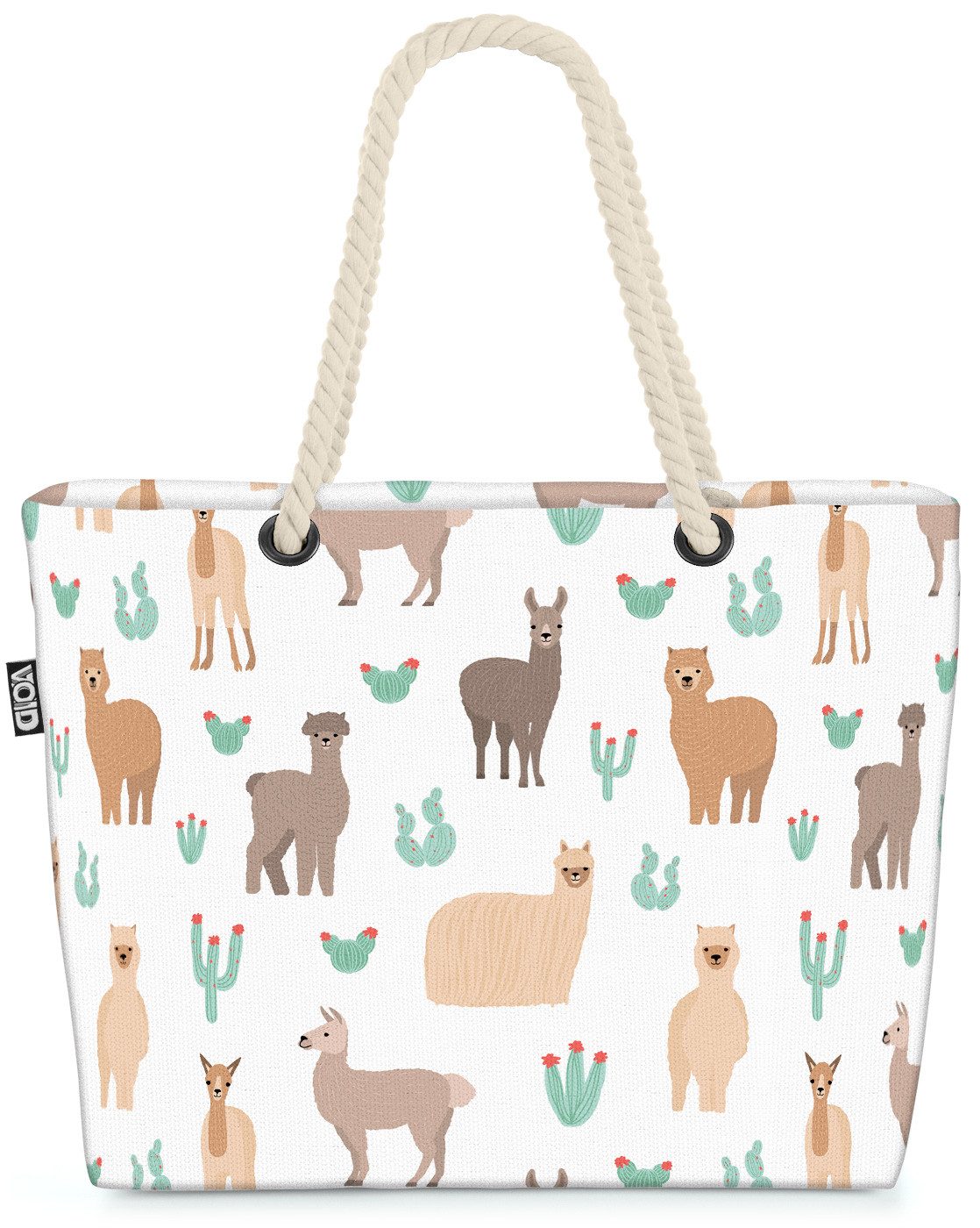 VOID Strandtasche (1-tlg), Lamas und Kakteen Beach Bag Ilama Kaktus Alpaca Samen Pferd Tiere Hau