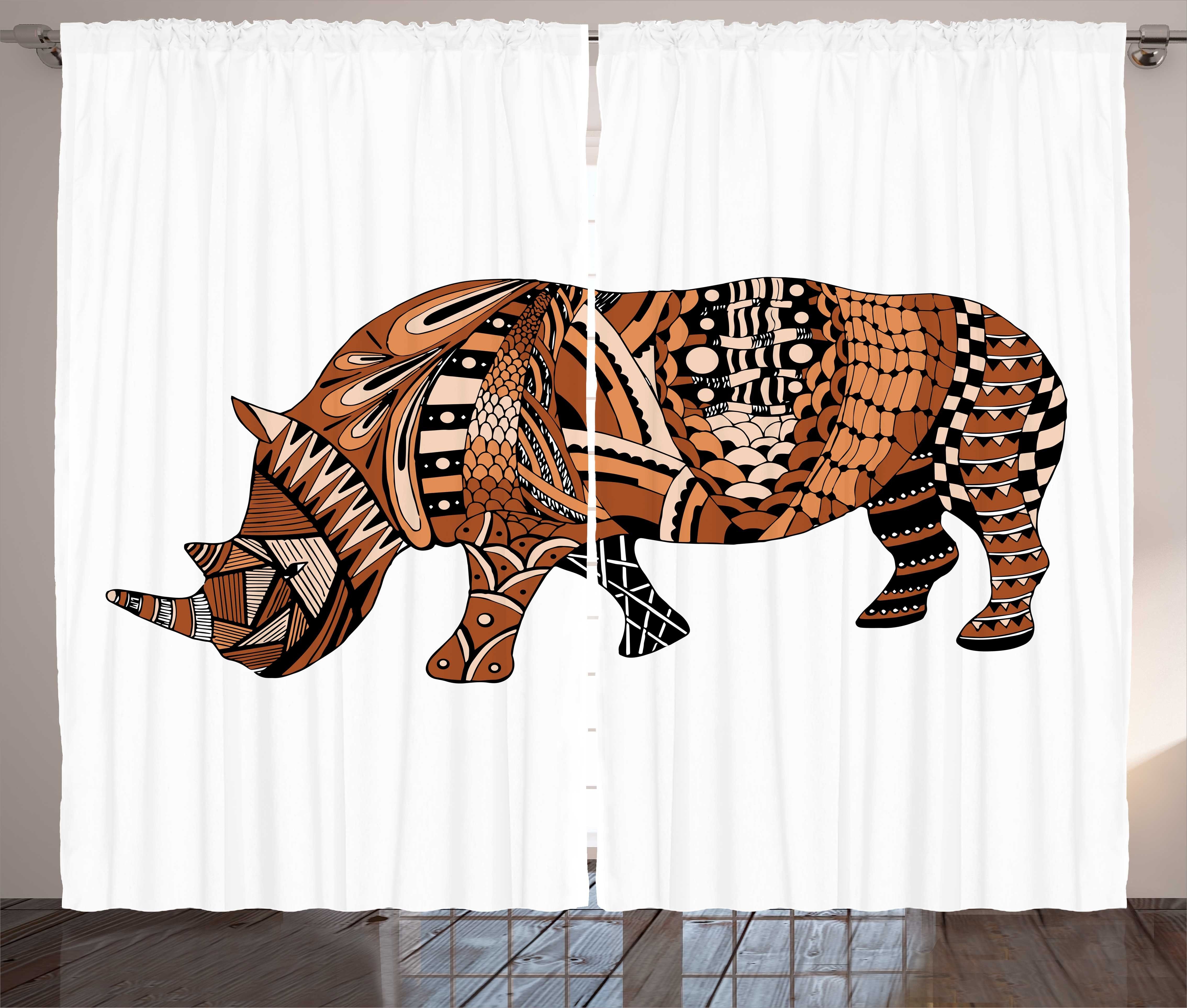 Gardine Schlafzimmer Kräuselband Vorhang mit Schlaufen und Haken, Abakuhaus, Nashorn Sortiment von Motiven Safari