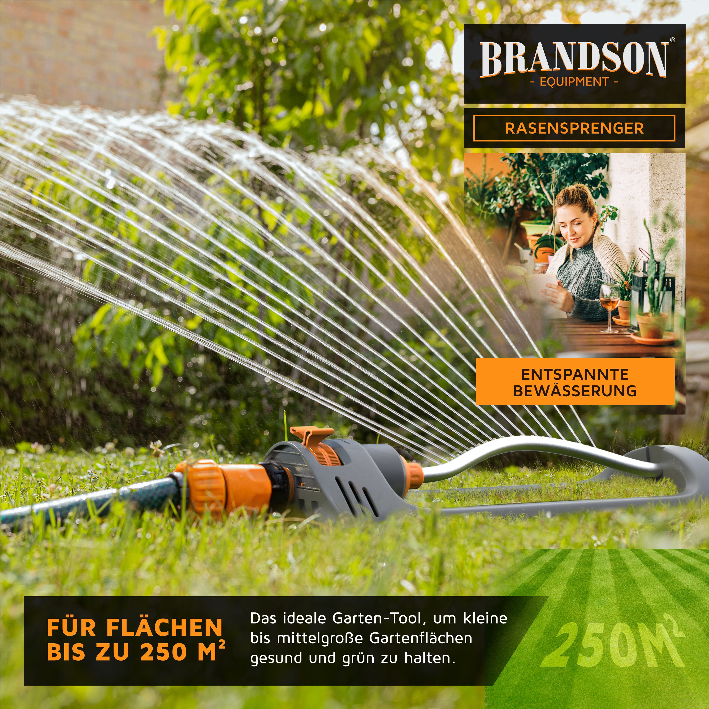 Brandson Viereckregner Garten Rasensprenger, Vierecksprenger, Oszillations-Regner, Sprinkler, für Flächen bis 153 m², (1-St), Rasen Bewässerung, Reichweite bis zu 14 m Ø