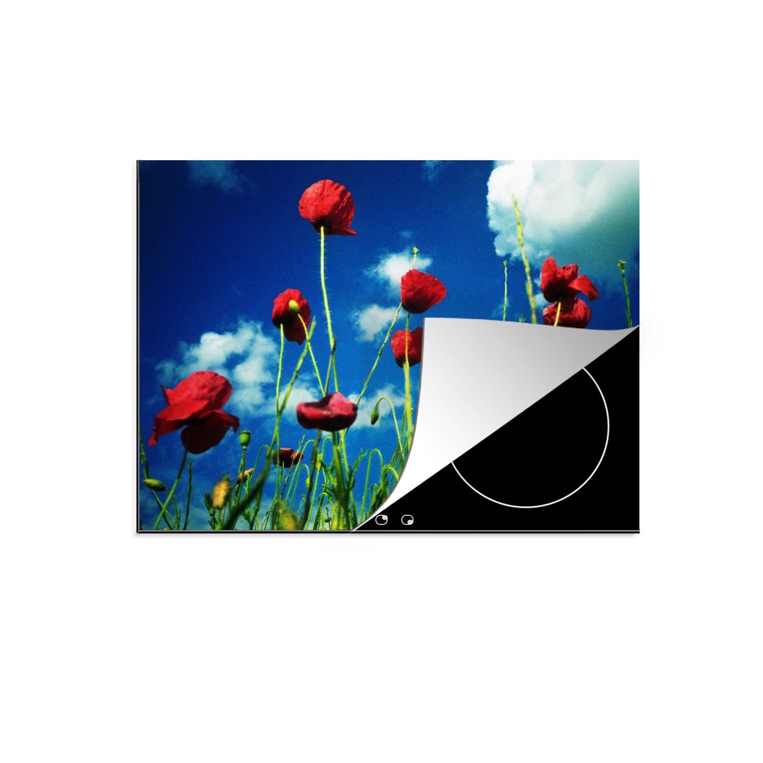 MuchoWow Herdblende-/Abdeckplatte Mohnblumen für einen blauen Himmel, Vinyl, (1 tlg), 71x52 cm, Induktionskochfeld Schutz für die küche, Ceranfeldabdeckung