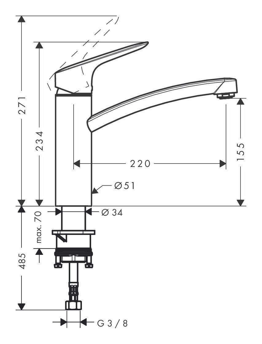 160 Küchenarmatur - Einhebel-Küchenmischer Cool hansgrohe 1jet Logis M31 Start Chrom