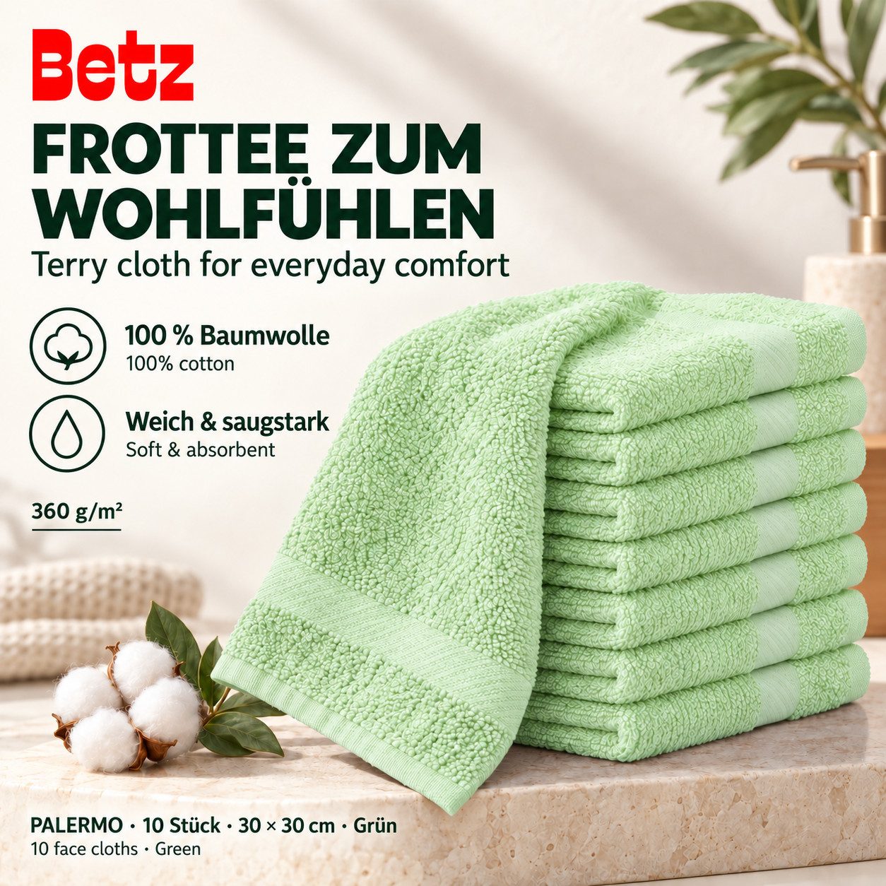 Betz Seiftuch 10 Stück Seiftücher Seiflappen Set Palermo Größe 30x30 cm – Bild 4 von 5