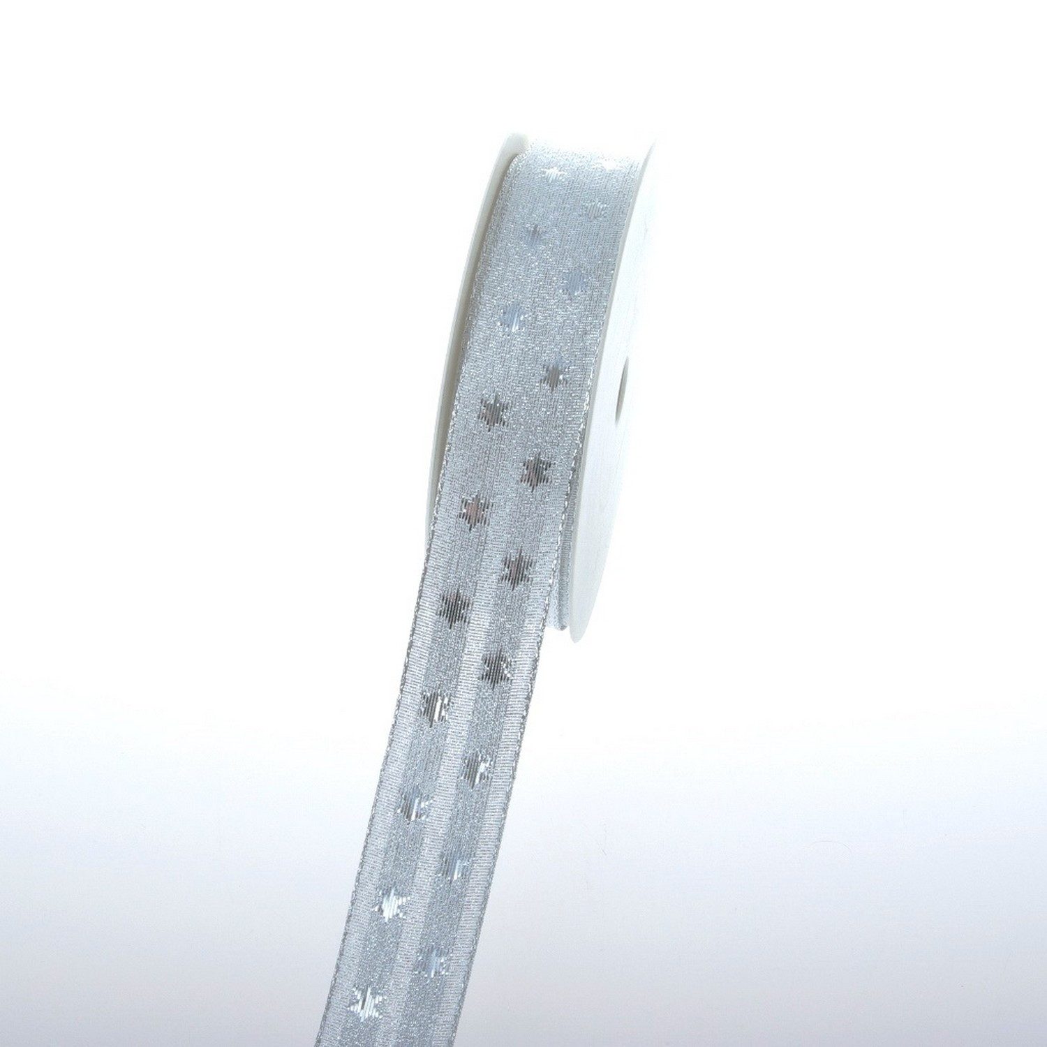 Deko AS Dekoband Lurexband Matt mit Sternen - Silber - 25 mm Breite - 20 m Länge - 470