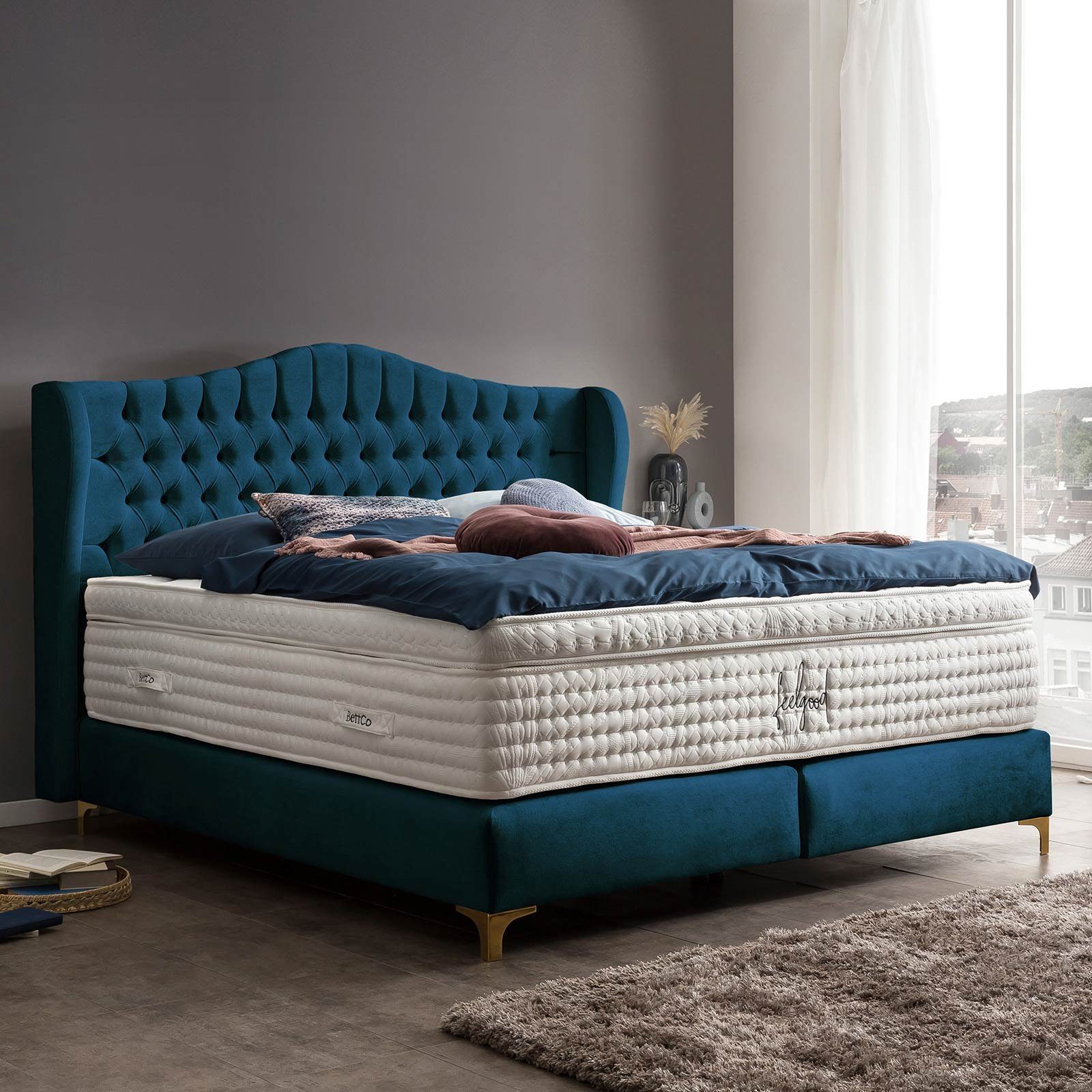 BettCo Boxspringbett Maison (in Petrol Samt, günstig online kaufen