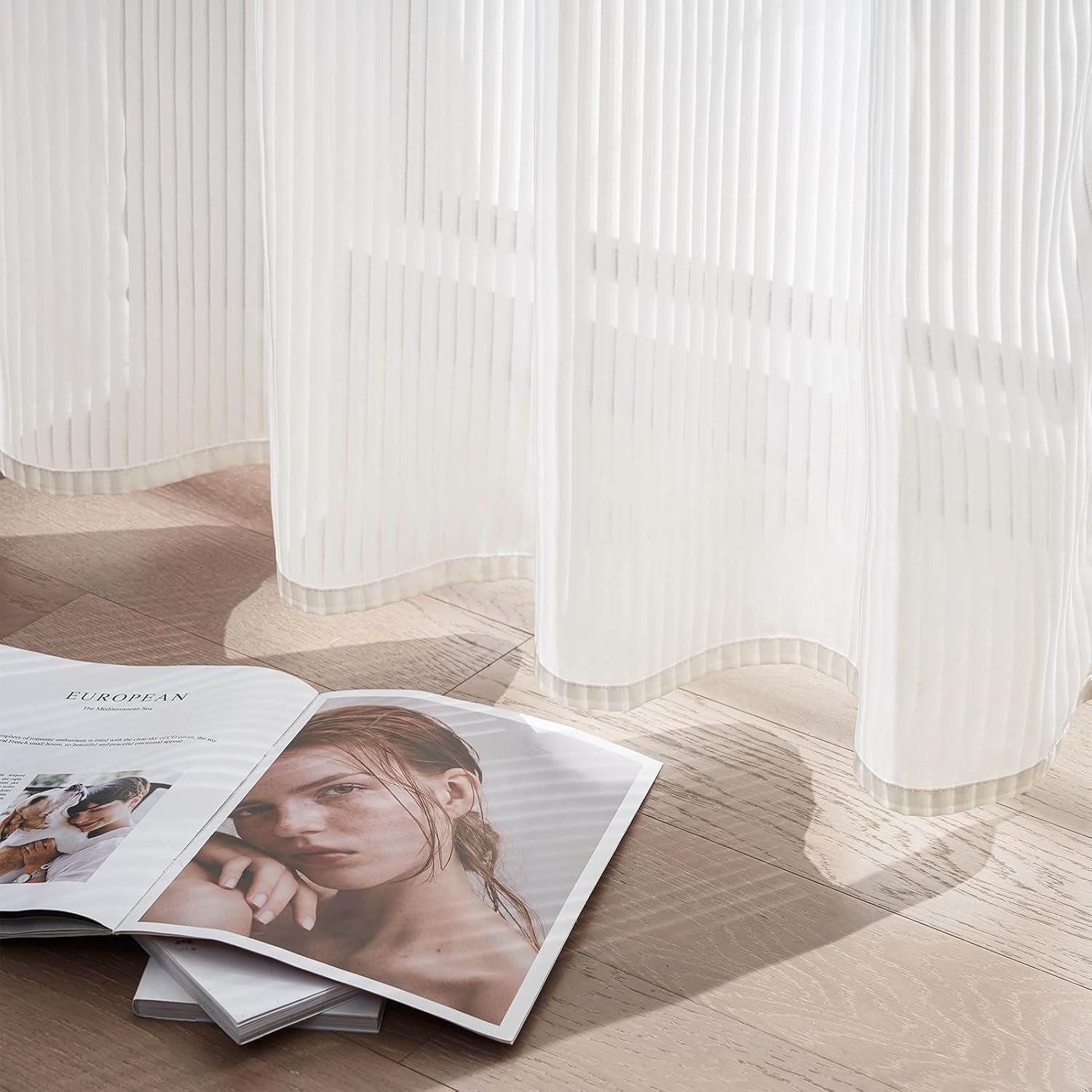 Topfinel Gardine mit ösen gardinen wohnzimmer modern transparent weiß oder beige (1 St), Ösen, transparent, gardine mit längsstreifen klassische design