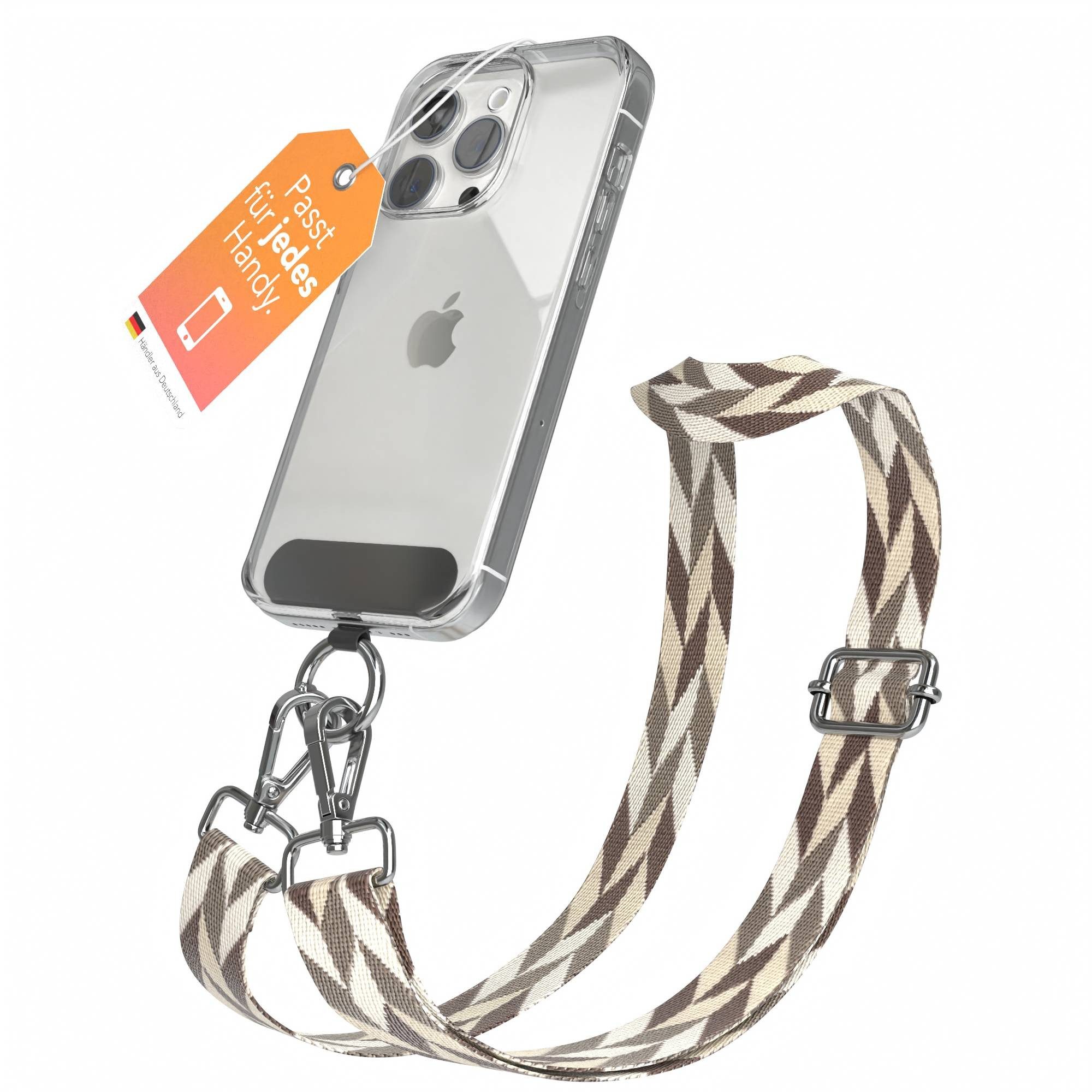 EAZY CASE Handykette Universal für alle Smartphones Boho/Wave/Leo Style, Smartphone Umhängeband Universal komfortabel tragbar Braun / Taupe Mix