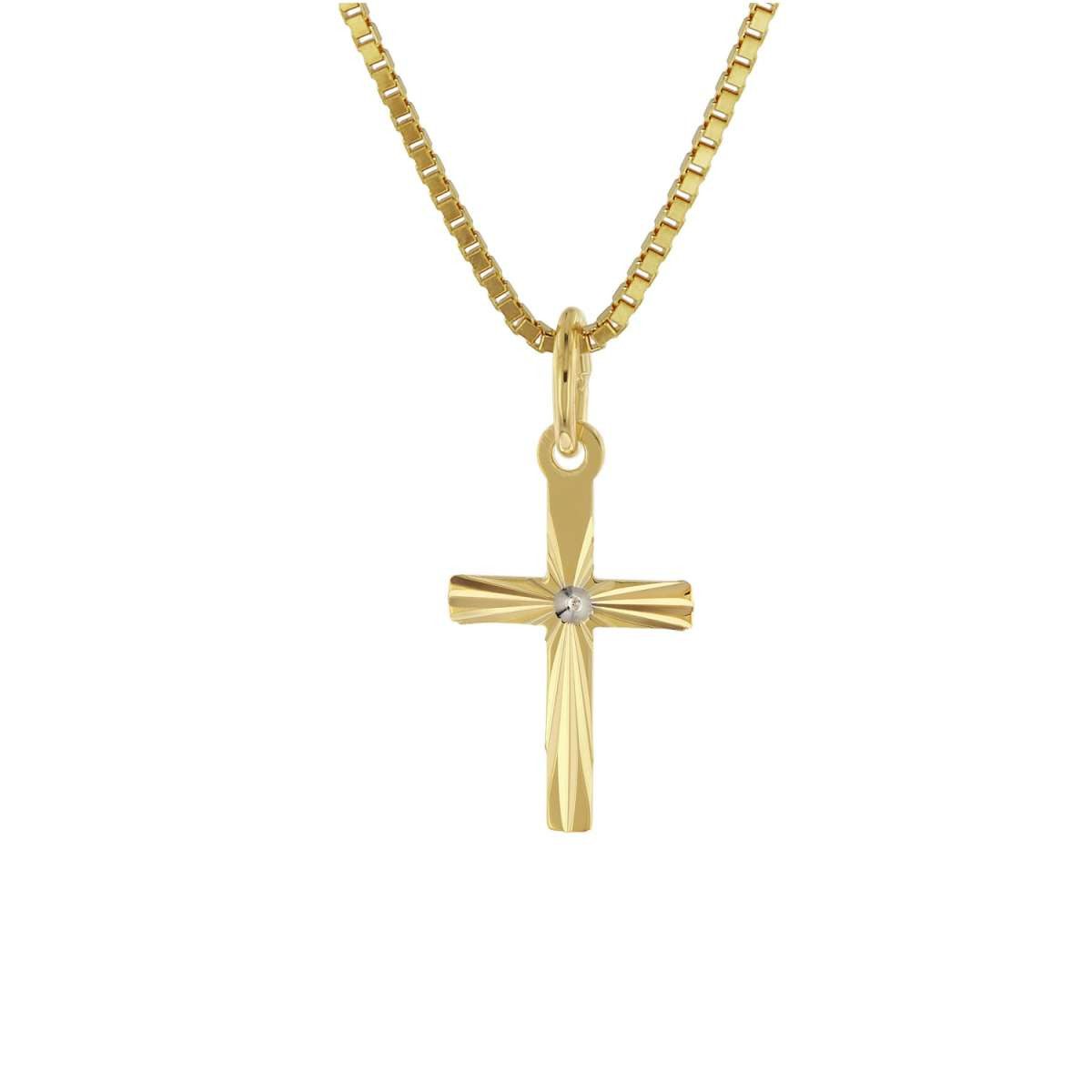 trendor Kreuzkette 51954, Kreuz-Anhänger für Kinder Gold 585 mit Vergoldeter Silberkette