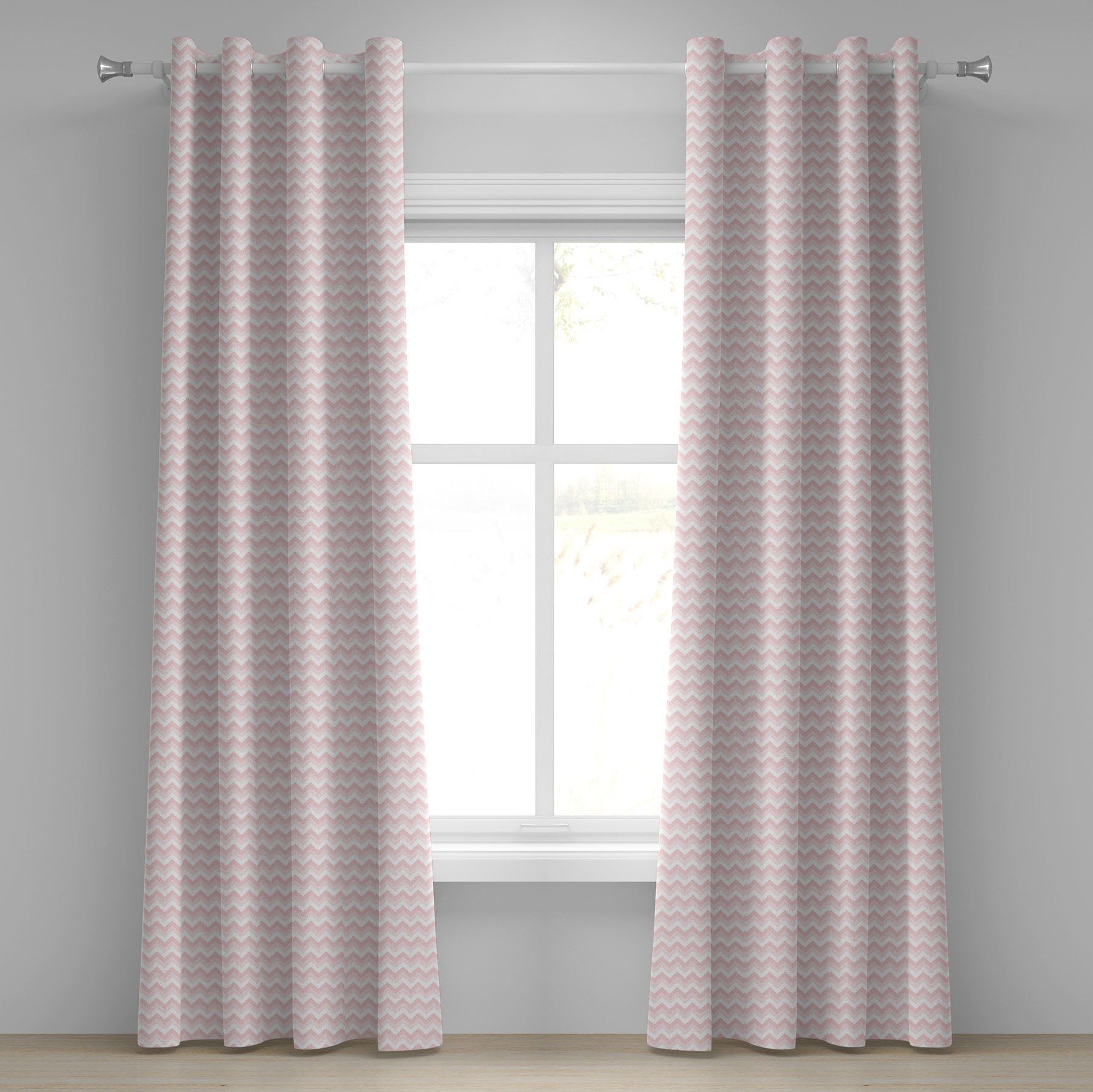 Gardine Dekorative 2-Panel-Fenstervorhänge für Schlafzimmer Wohnzimmer, Abakuhaus, Rosa Zick-Zack-Chevron Grunge