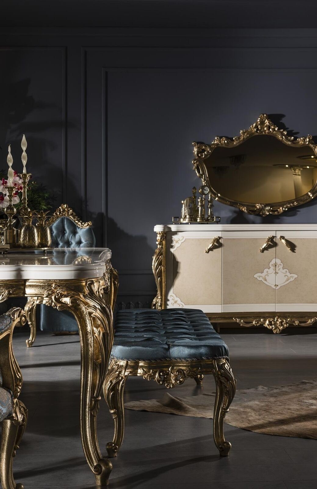 Esstisch Möbel Tisch Esstisch klassische Gold Tische Luxus Esszimmer JVmoebel Eleganter