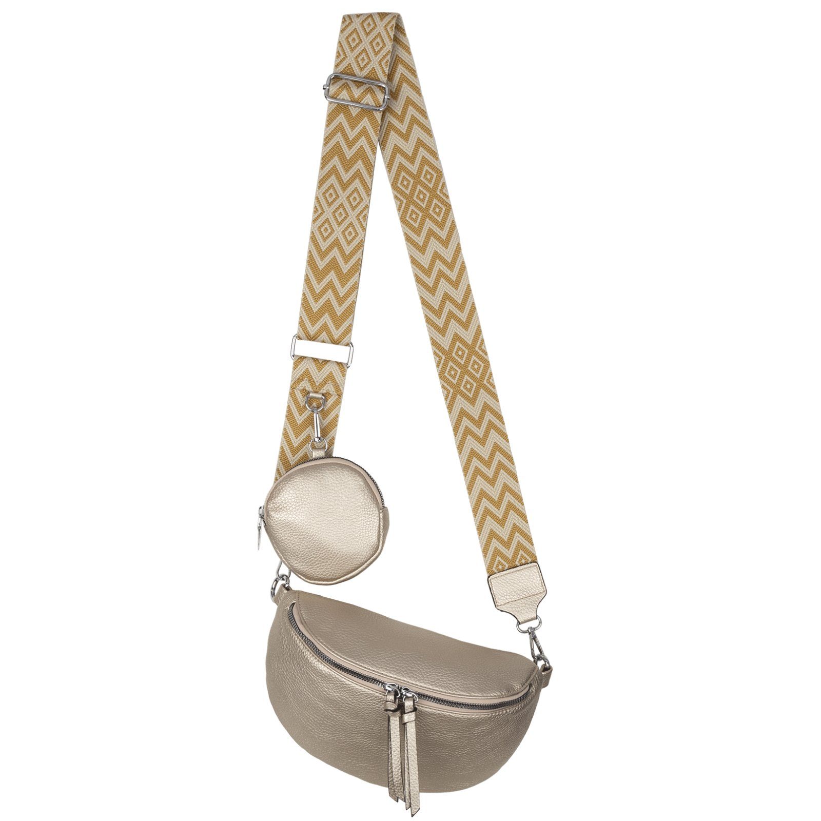 EAAKIE Gürteltasche Bauchtasche Umhängetasche Crossbody-Bag Hüfttasche Kunstleder Italy-D, als Schultertasche, CrossOver, Umhängetasche tragbar GOLD