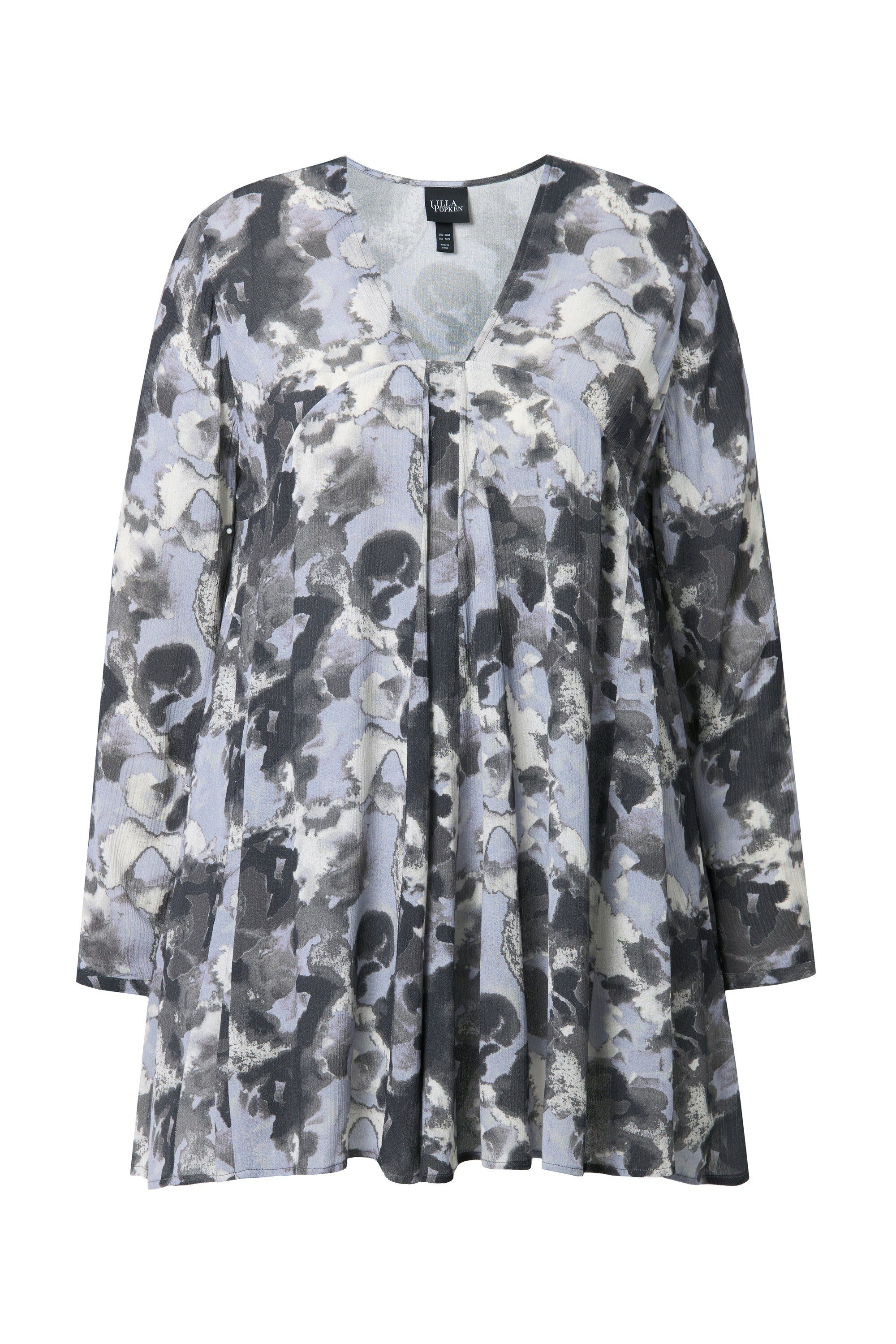 Ulla Popken Longbluse Bluse Alloverdruck A-Linie Carree-Ausschnitt günstig online kaufen
