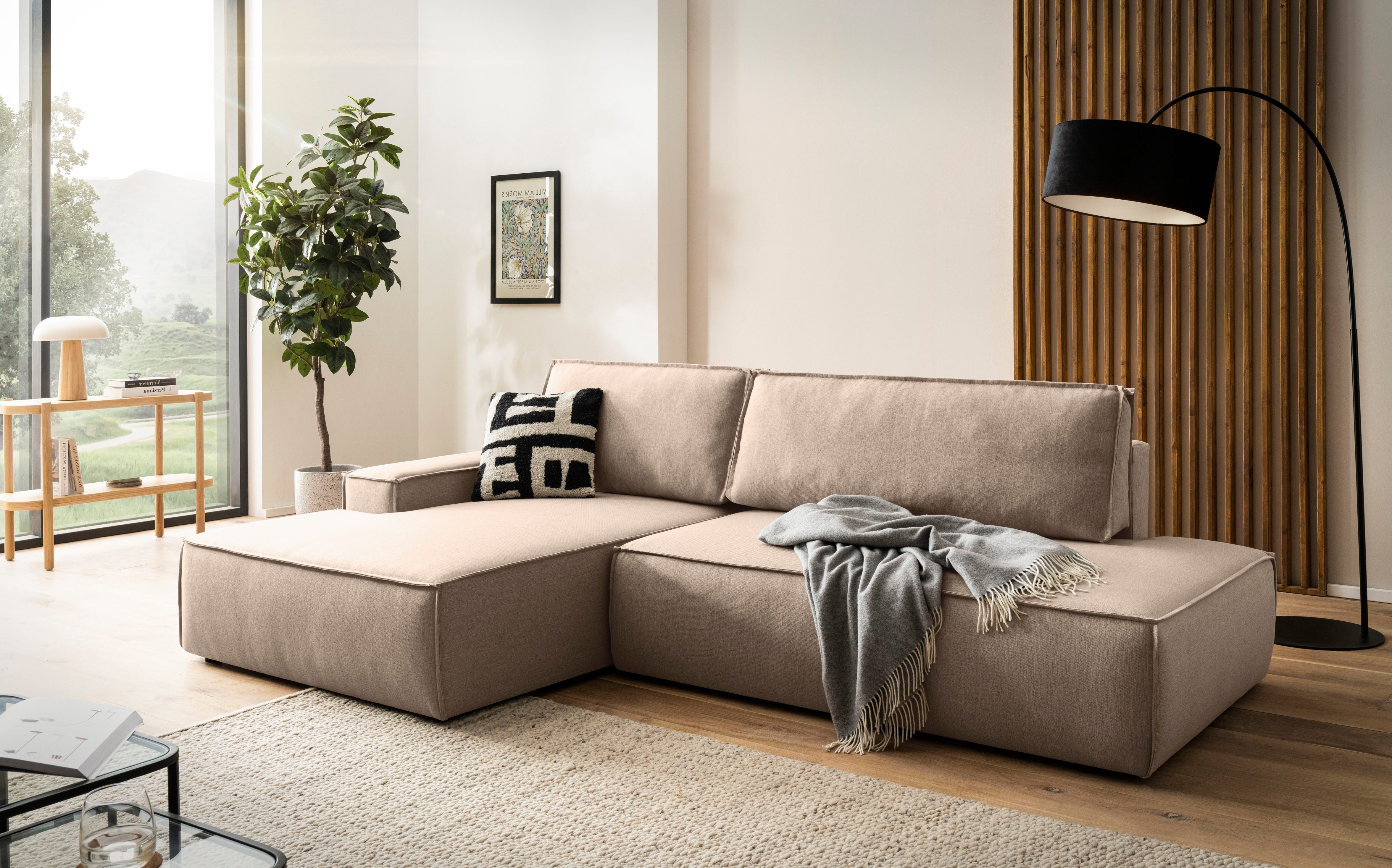 OTTO home Ecksofa SHERWOOD Leinenoptik Schlafsofa in L-Form offen (275cm), Schlaffunktion und Bettkasten, Kedernaht, hoher Sitz- & …