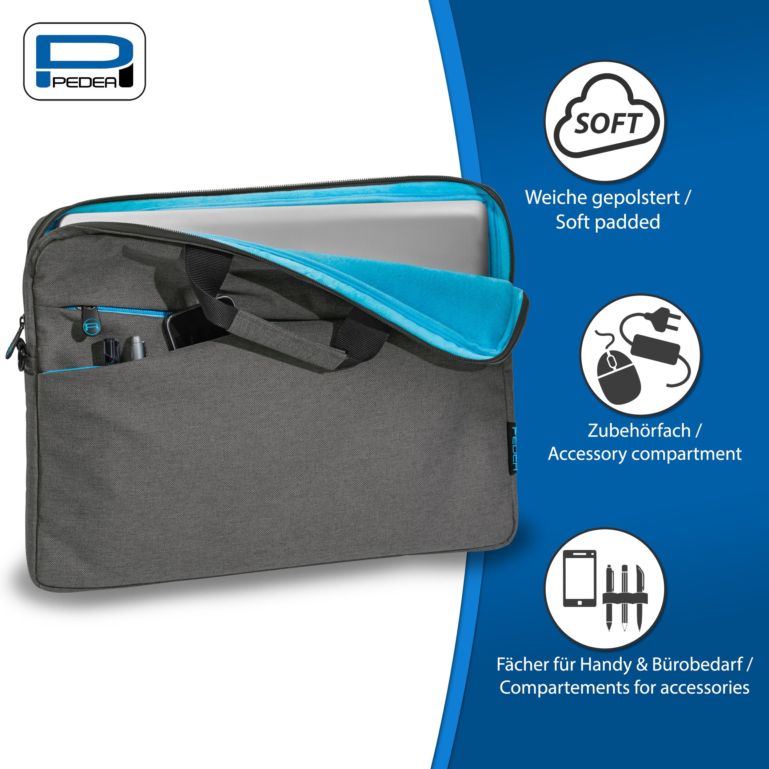 PEDEA Laptoptasche FASHION Umhängetasche mit Polsterung 13,3 / 15,6 / 17,3 Zoll (13,3 Zoll (33,8 cm), Umhängetasche mit dicken Polsterung und fleeceartigem Inne – Bild 3 von 5