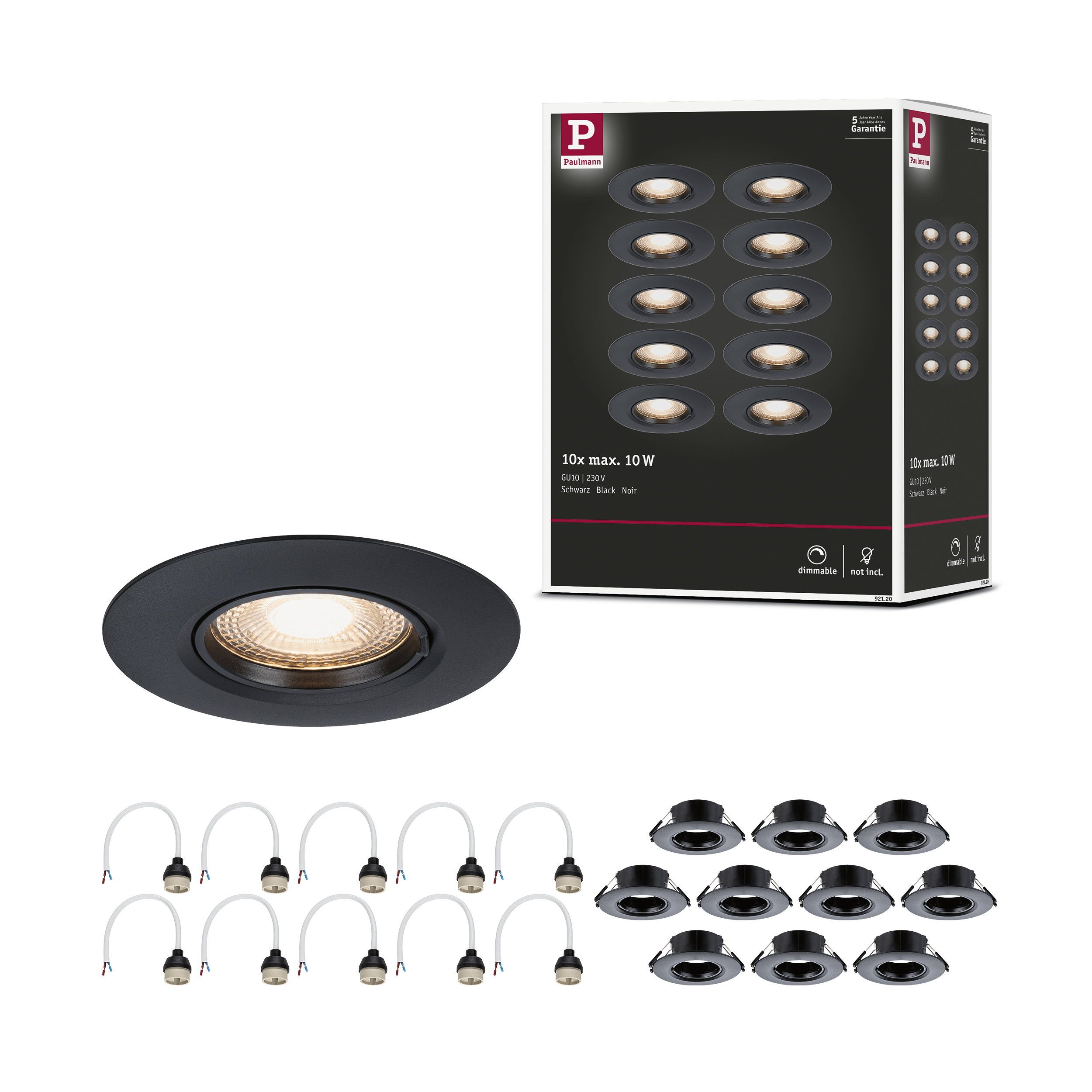 Paulmann Einbauleuchte Einbauleuchte 10er-Set starr rund 90 mm GU10 max. 10x10W 230V dimmbar