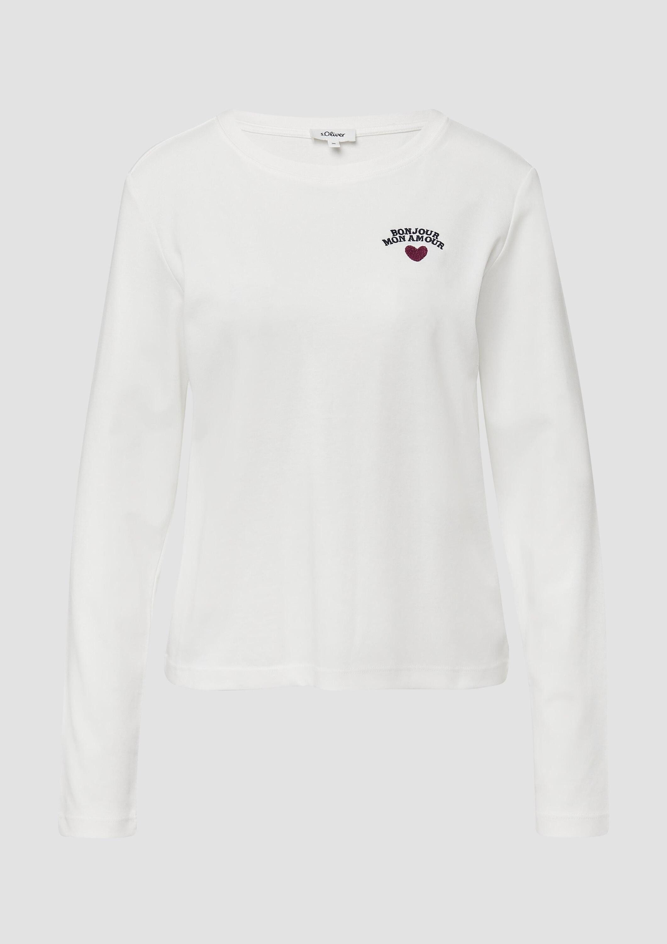 s.Oliver Langarmshirt T-Shirt Verkürztes Longsleeve mit Stickerei-Detail