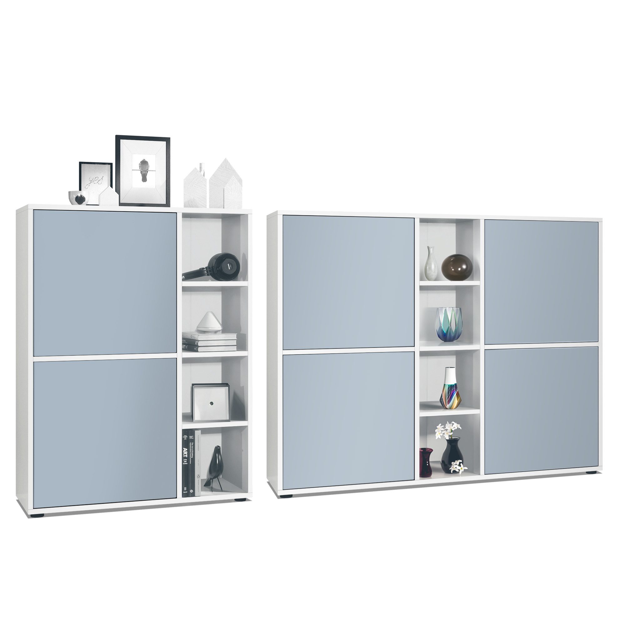 Vladon Wohnwand Miami, (Wohnraum Set, bestehend aus 2 Серванты), Weiß matt / Denim matt