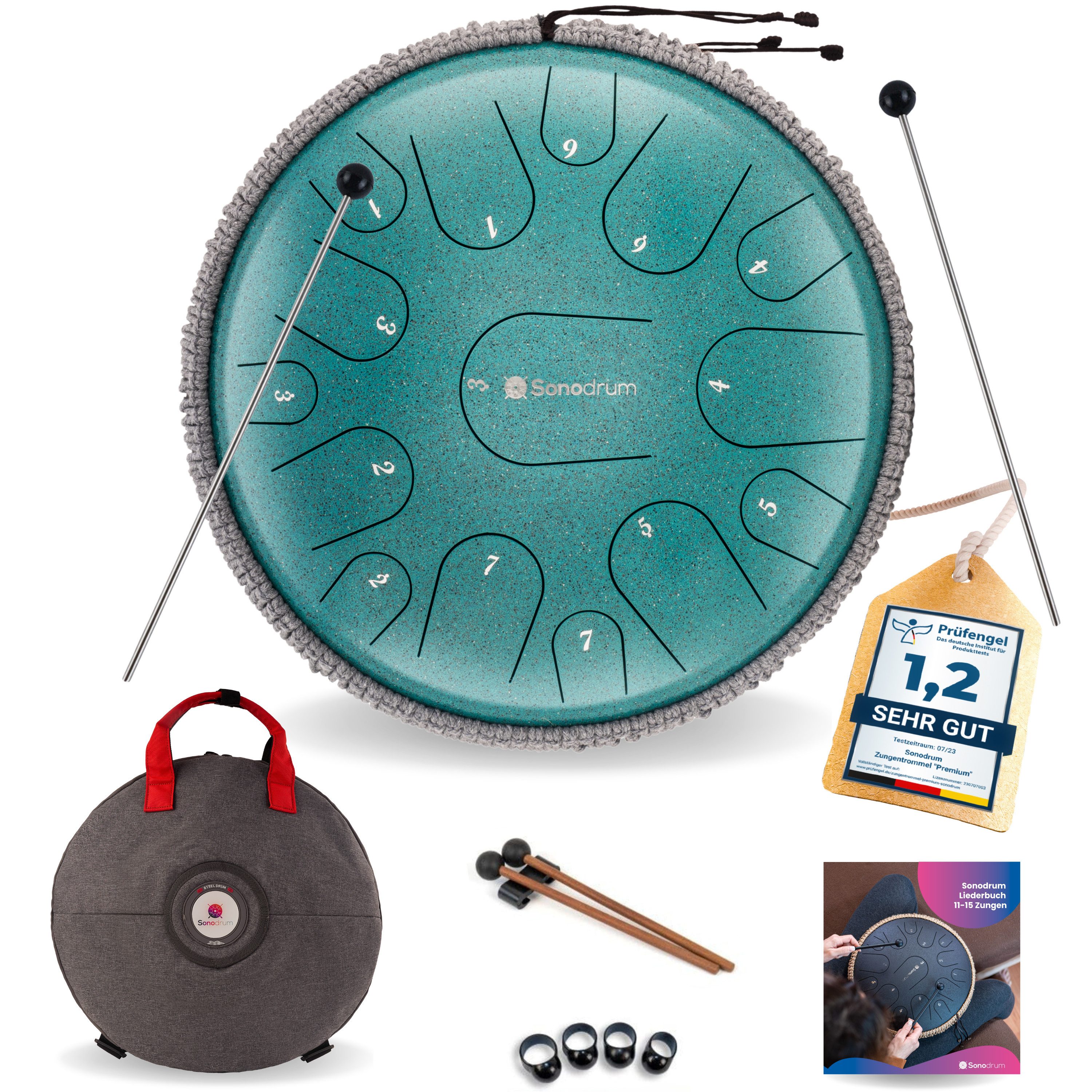 Sonodrum Steel Tongue Drum Zungentrommel "Premium", C-Dur, 35,5 cm, 15 Zungen inkl. Tragetasche