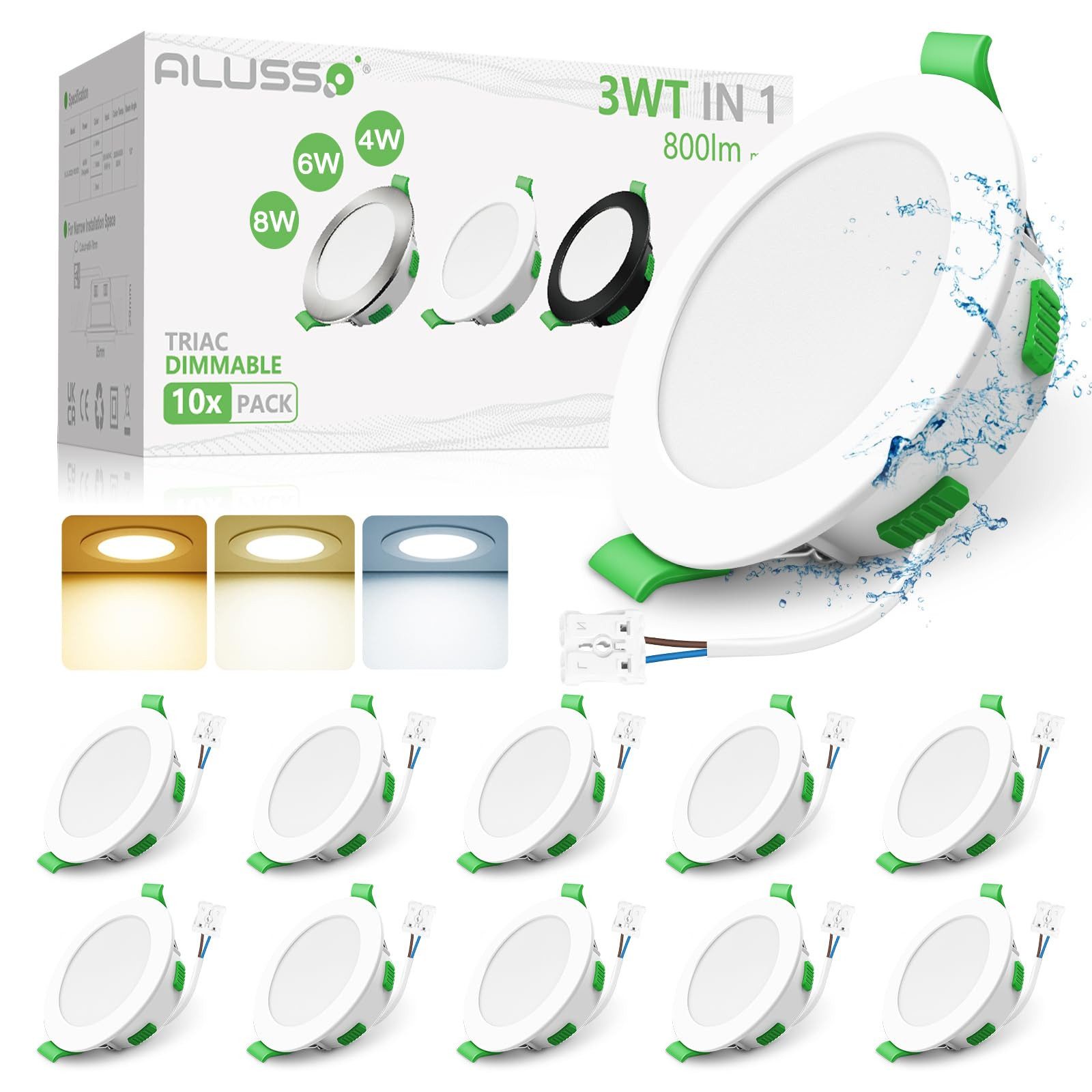 ALUSSO LED Einbaustrahler 8W LED Einbaustrahler, Decken Leuchte, Flach Strahler, mit hochwertigen PC-Materialen, Rund, Schwarz